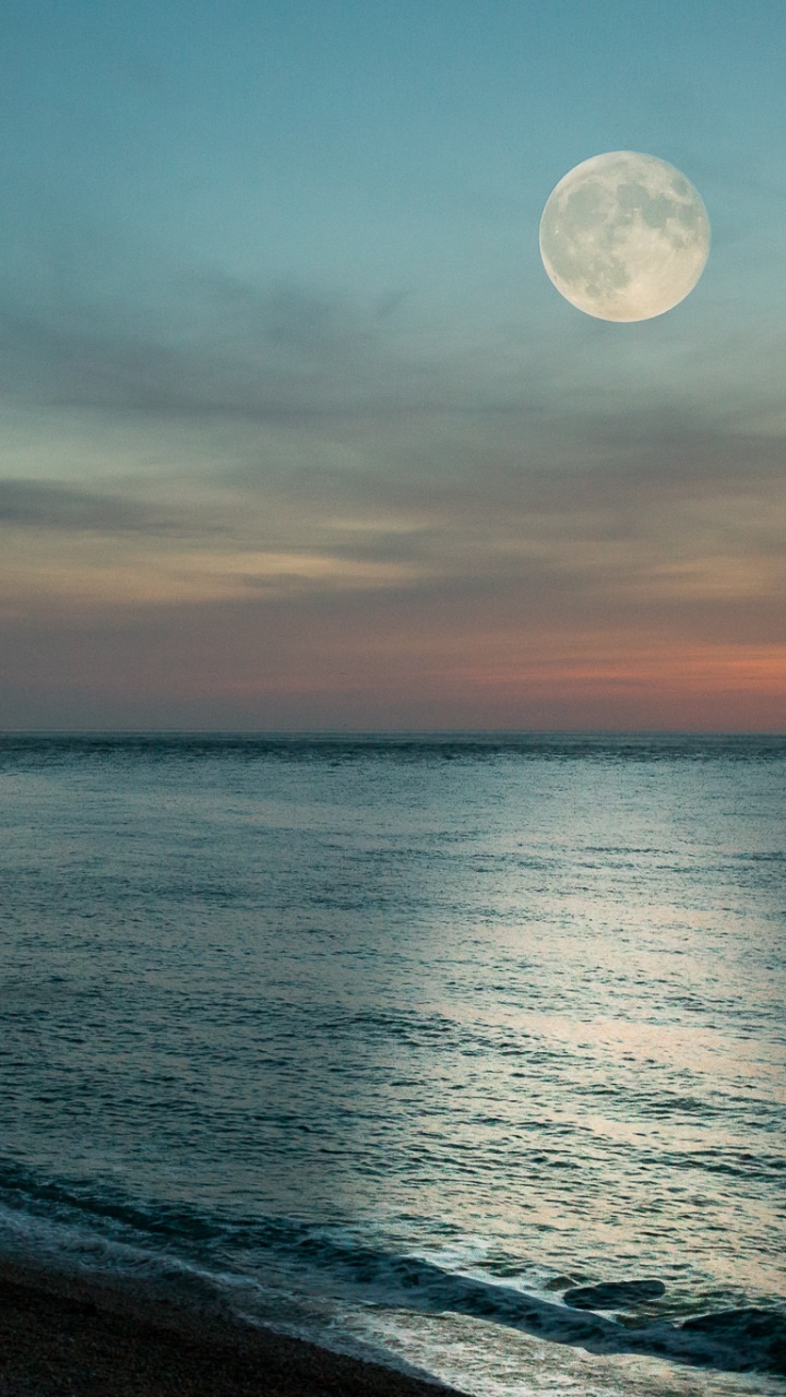 Earth Ocean, Cliff, Moon, Horizon, Night, Earth, 720x1280, Phone HD Wallpaper