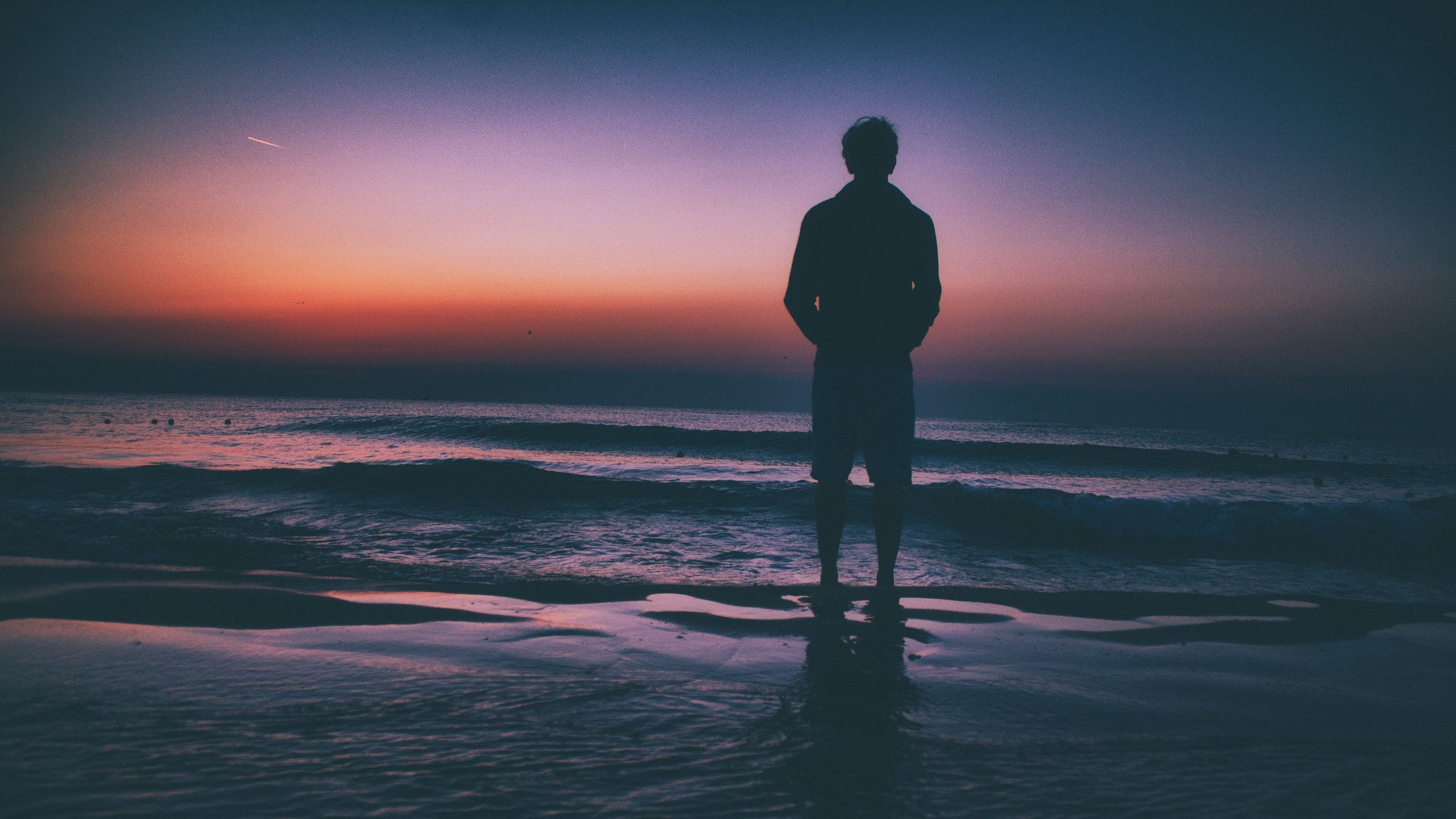 silhouette, loneliness, lonely, sunset, 4k, HD Wallpaper