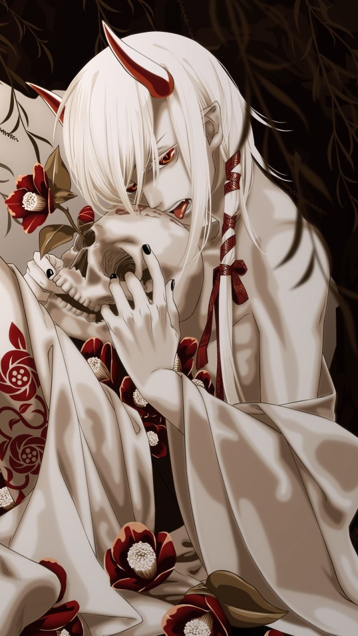 Dark Demon, Flower, Dark, Skull, Horns, Fantasy, 720x1280, Phone HD Wallpaper