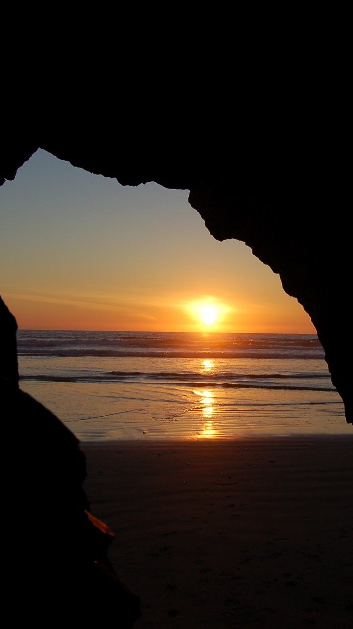 Earth Sunset, Cave, Ocean, Beach, 720x1280, Phone HD Wallpaper
