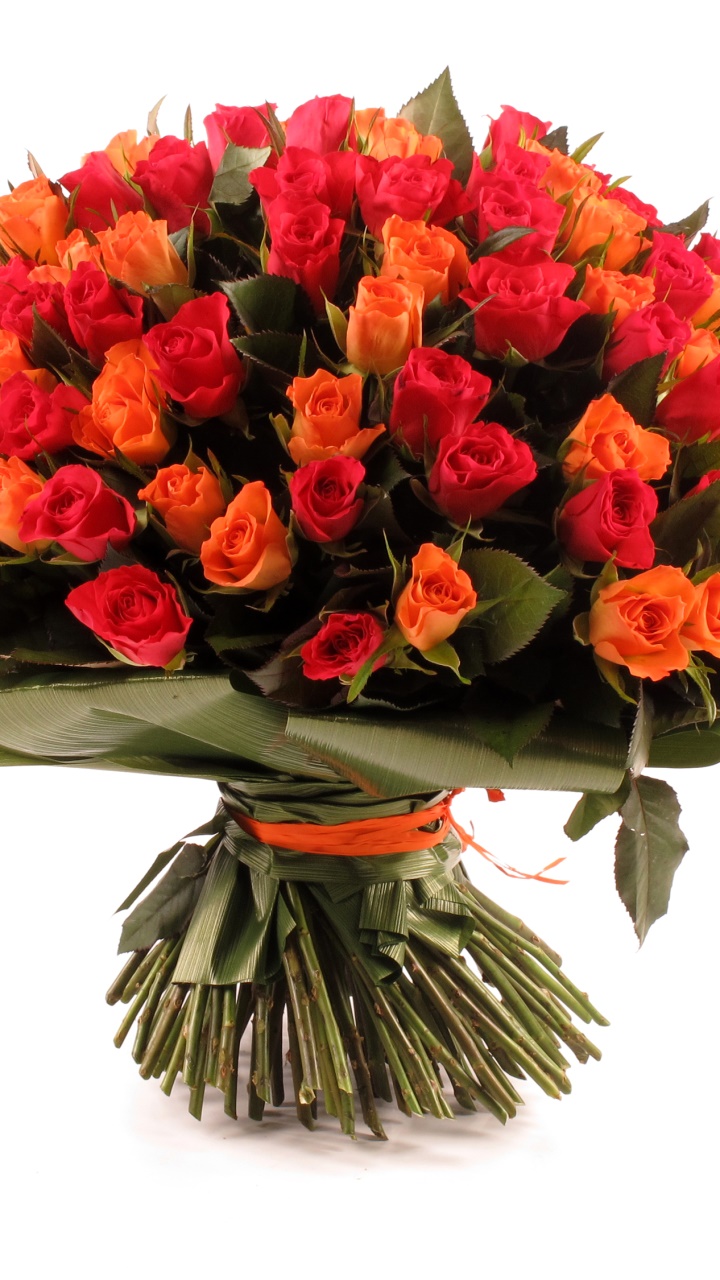 Man Made Flower, Rose, Orange Flower, Red Flower, Bouquet, 720x1280, Phone HD Wallpaper