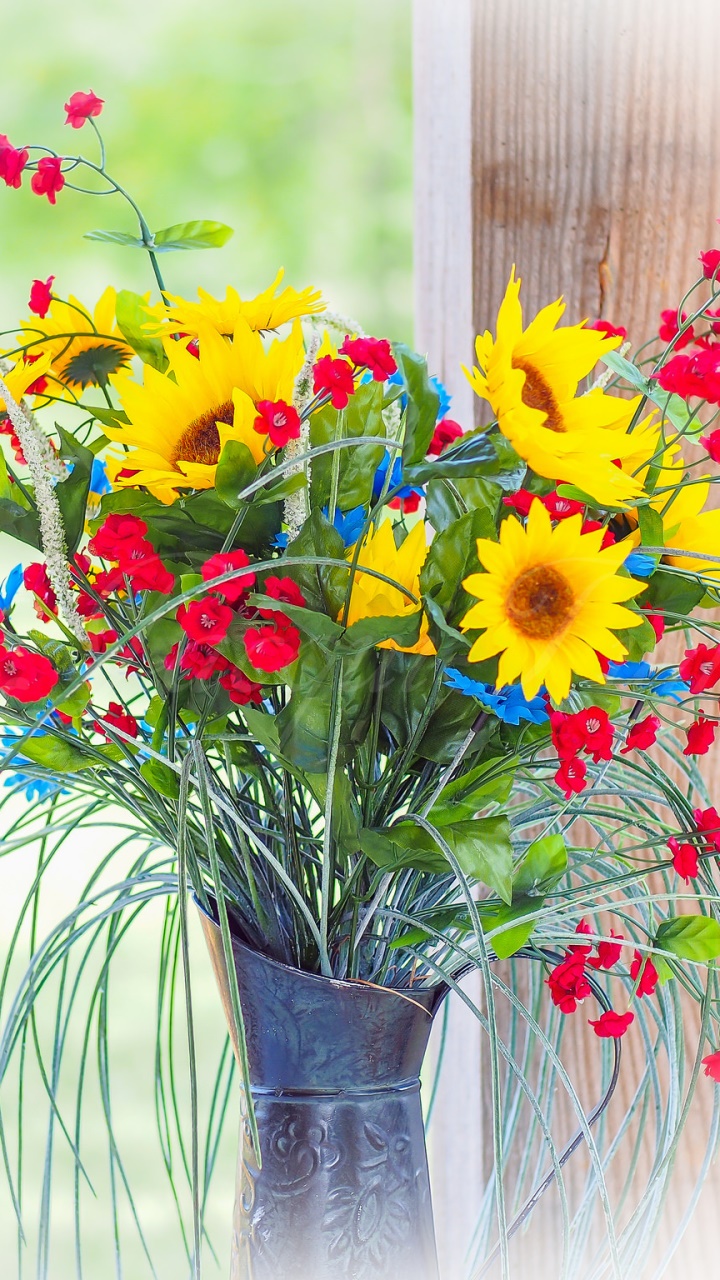 Man Made Flower, Colorful, Yellow Flower, Colors, Pink Flower, Vase, 720x1280, Phone HD Wallpaper
