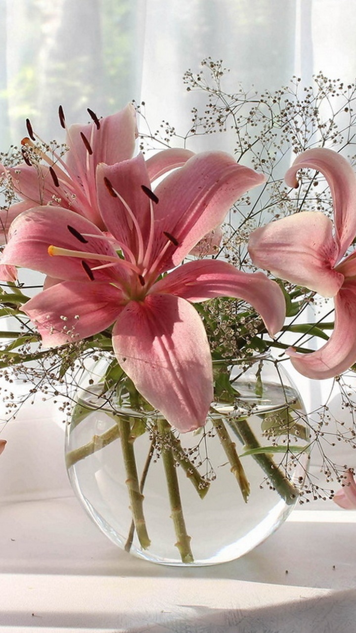 Man Made Flower, Lily, Vase, Pink Flower, 720x1280, Phone HD Wallpaper