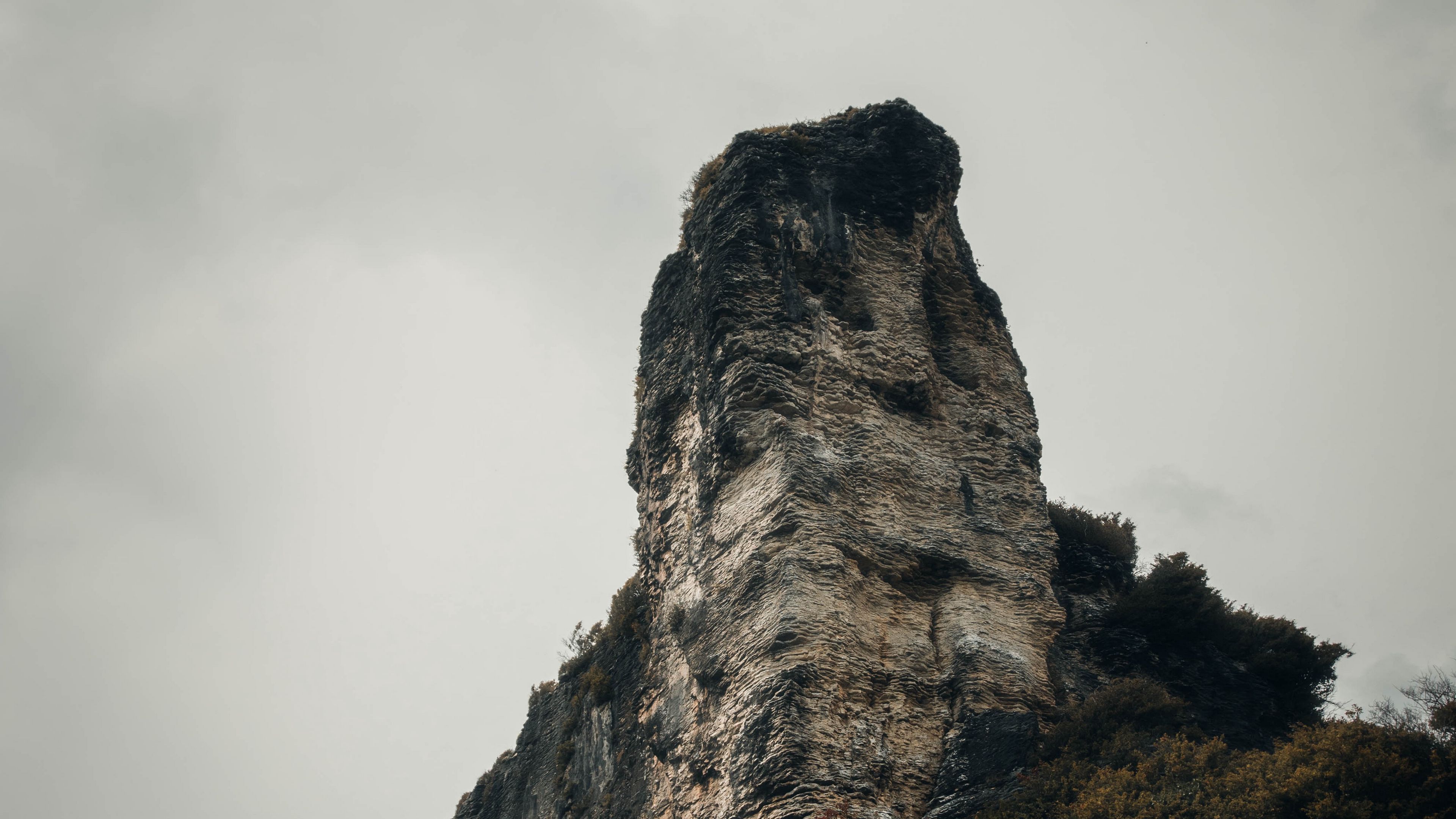 rock, peak, mountain, trees, nature, 4k, HD Wallpaper