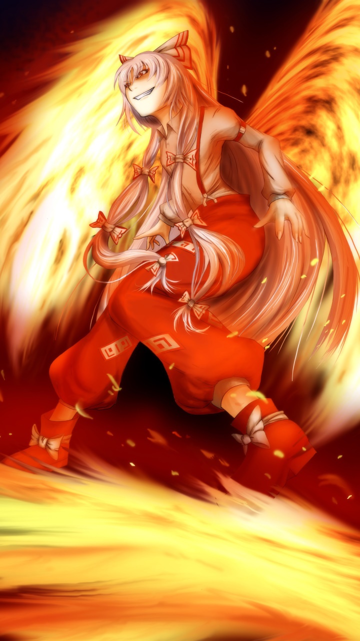 Anime Touhou, Fujiwara No Mokou, 720x1280, Phone HD Wallpaper
