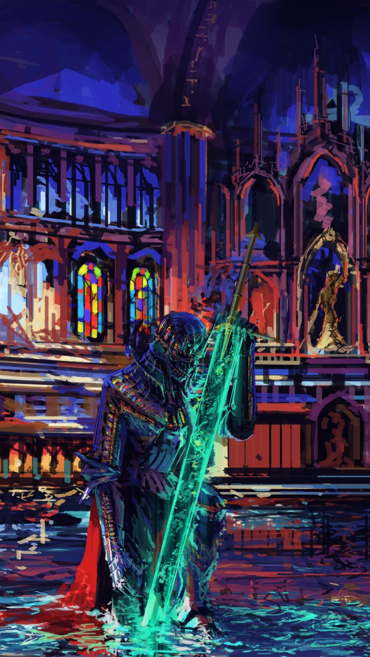 Fantasy Knight, Water, Sword, Colorful, Warrior, 720x1280, Phone HD Wallpaper