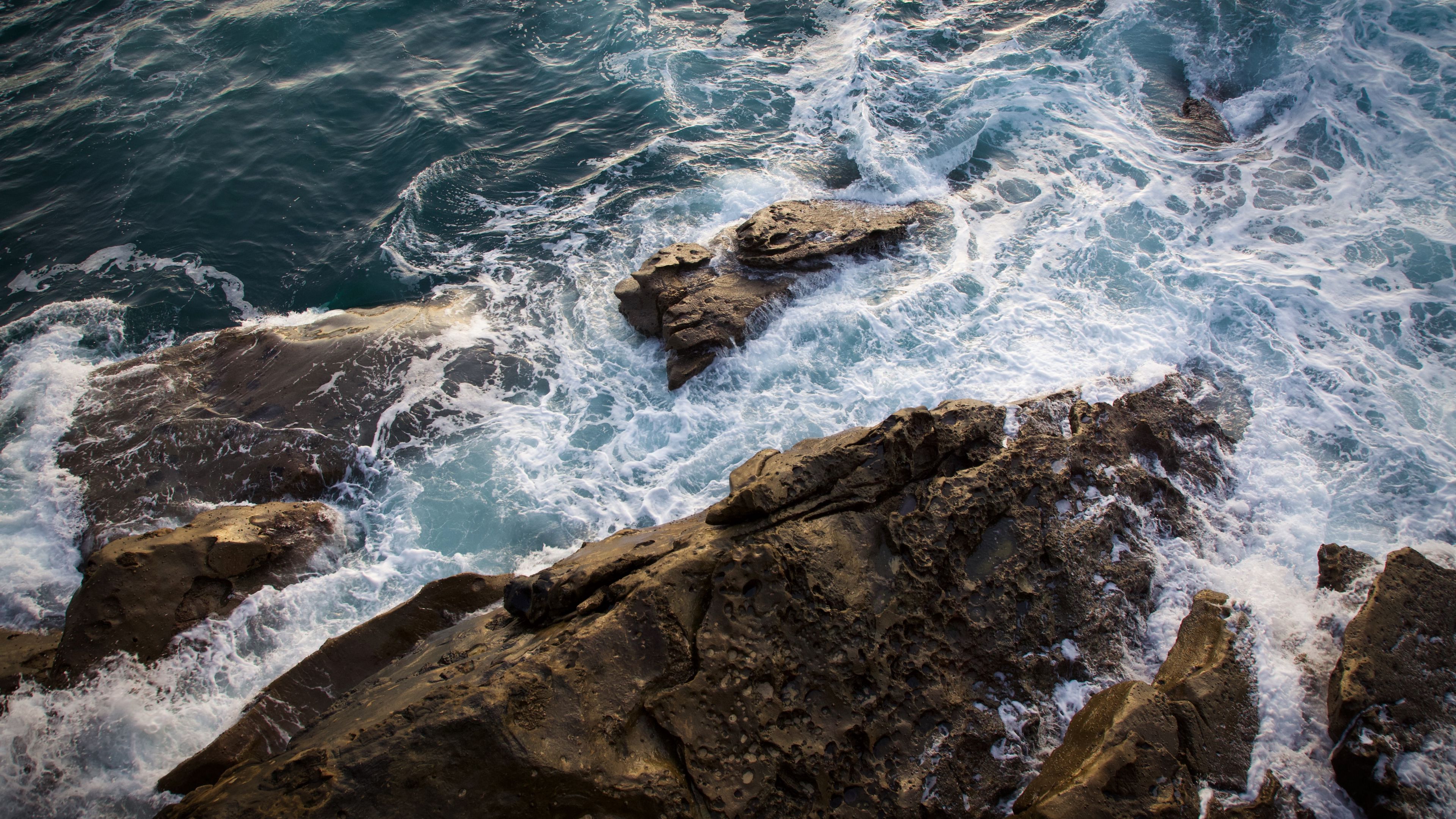 sea, rocks, waves, water, 4k, HD Wallpaper