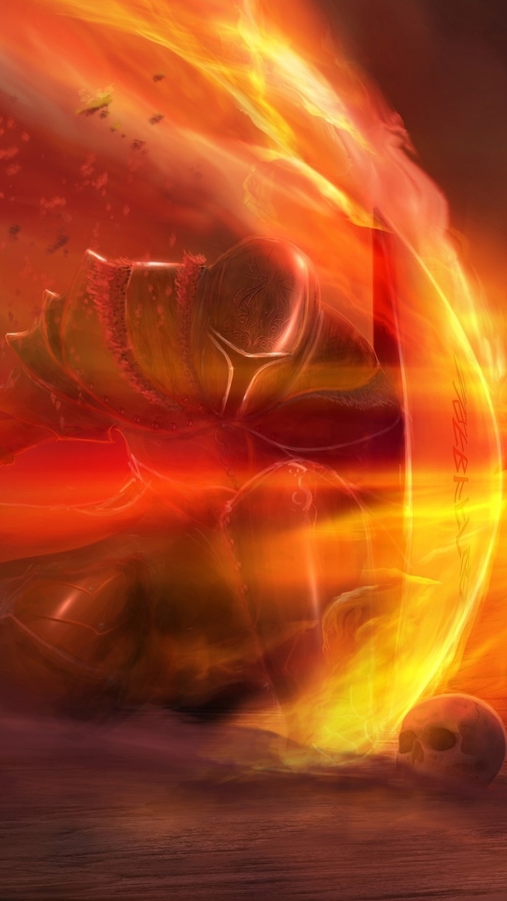 Fantasy Knight, Shield, Fire, 720x1280, Phone HD Wallpaper