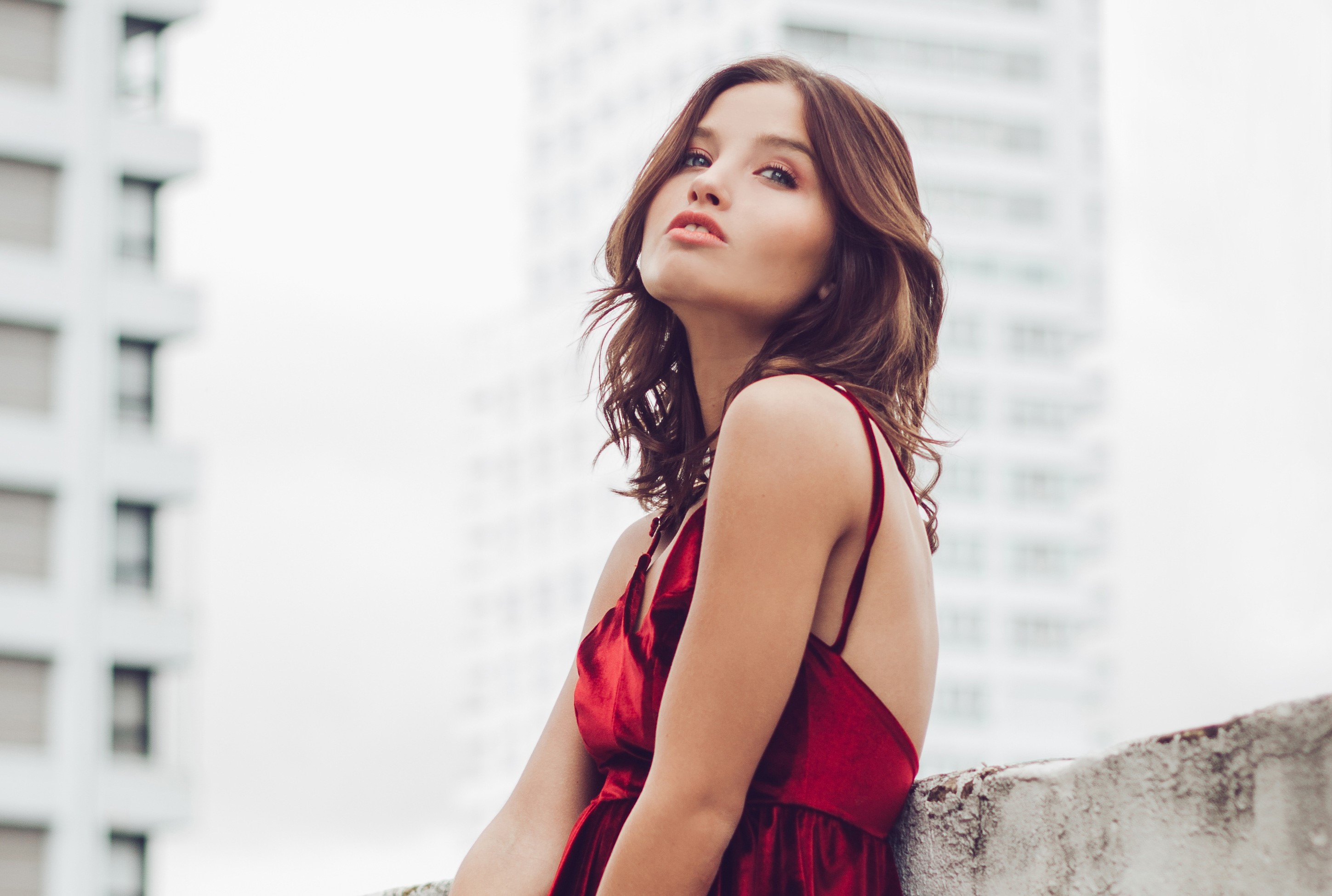 girls, model, hd, outdoors, red dress, HD Wallpaper