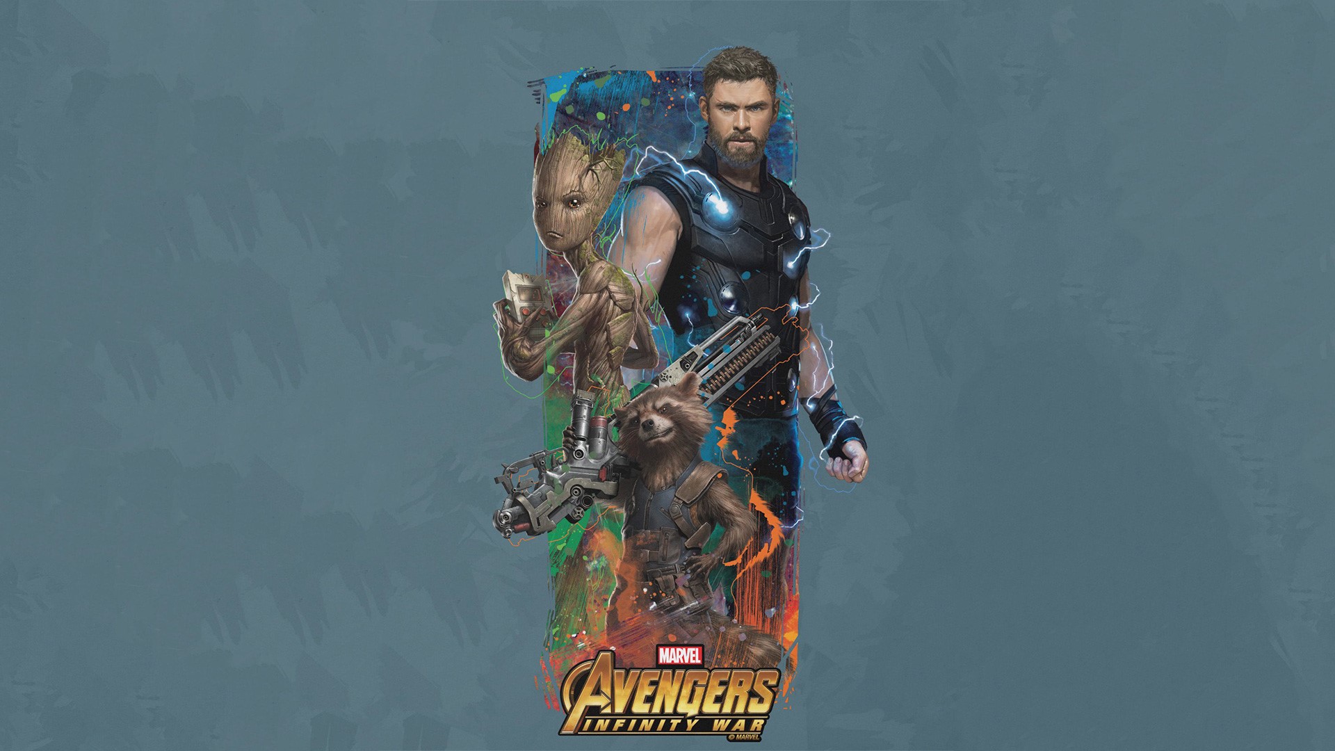 avengers infinity war, thor, rocket raccoon, groot, artist, artwork, digital art, hd, marvel, HD Wallpaper