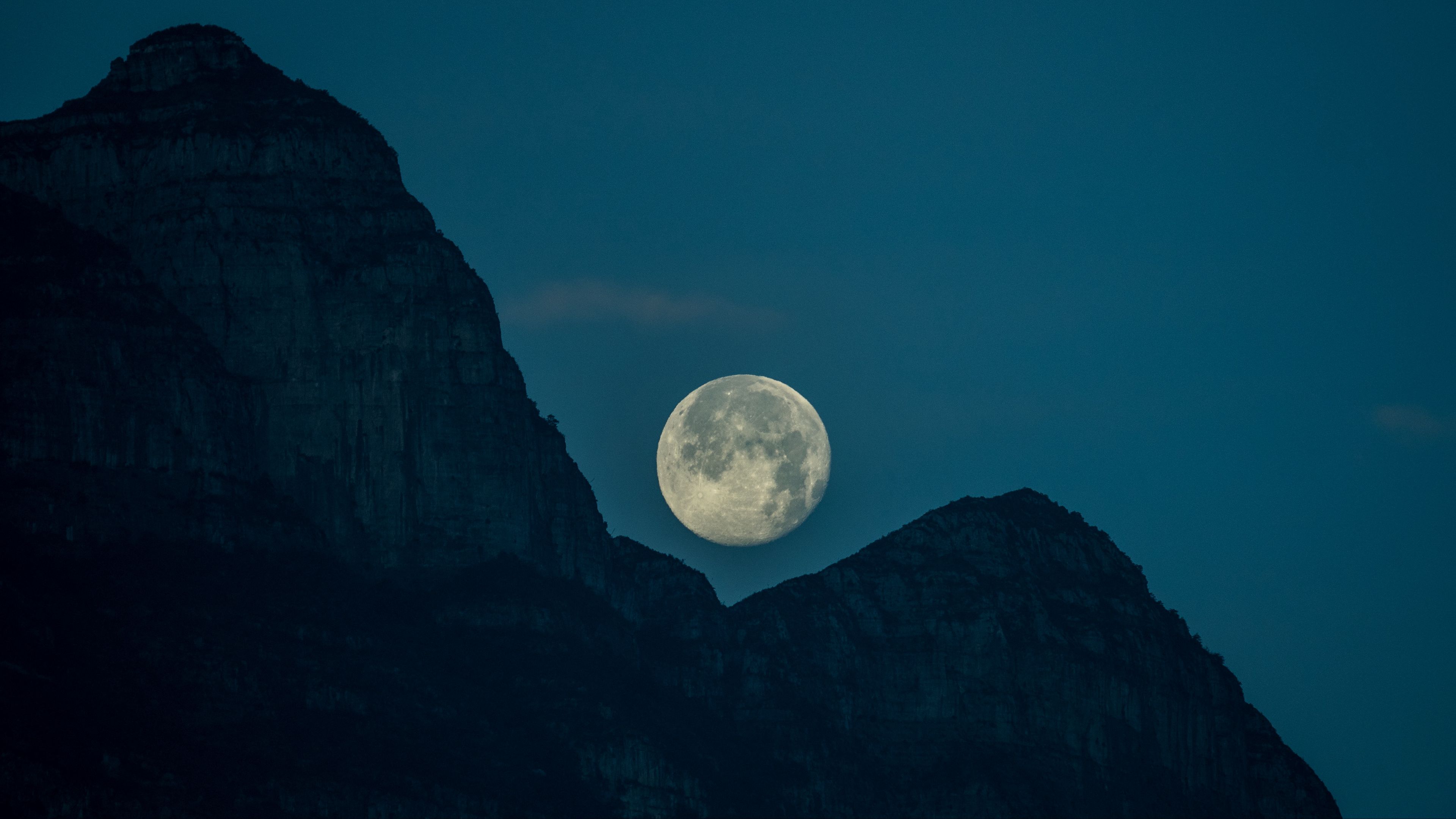 moon, peaks, mountains, satellite, 4k, HD Wallpaper