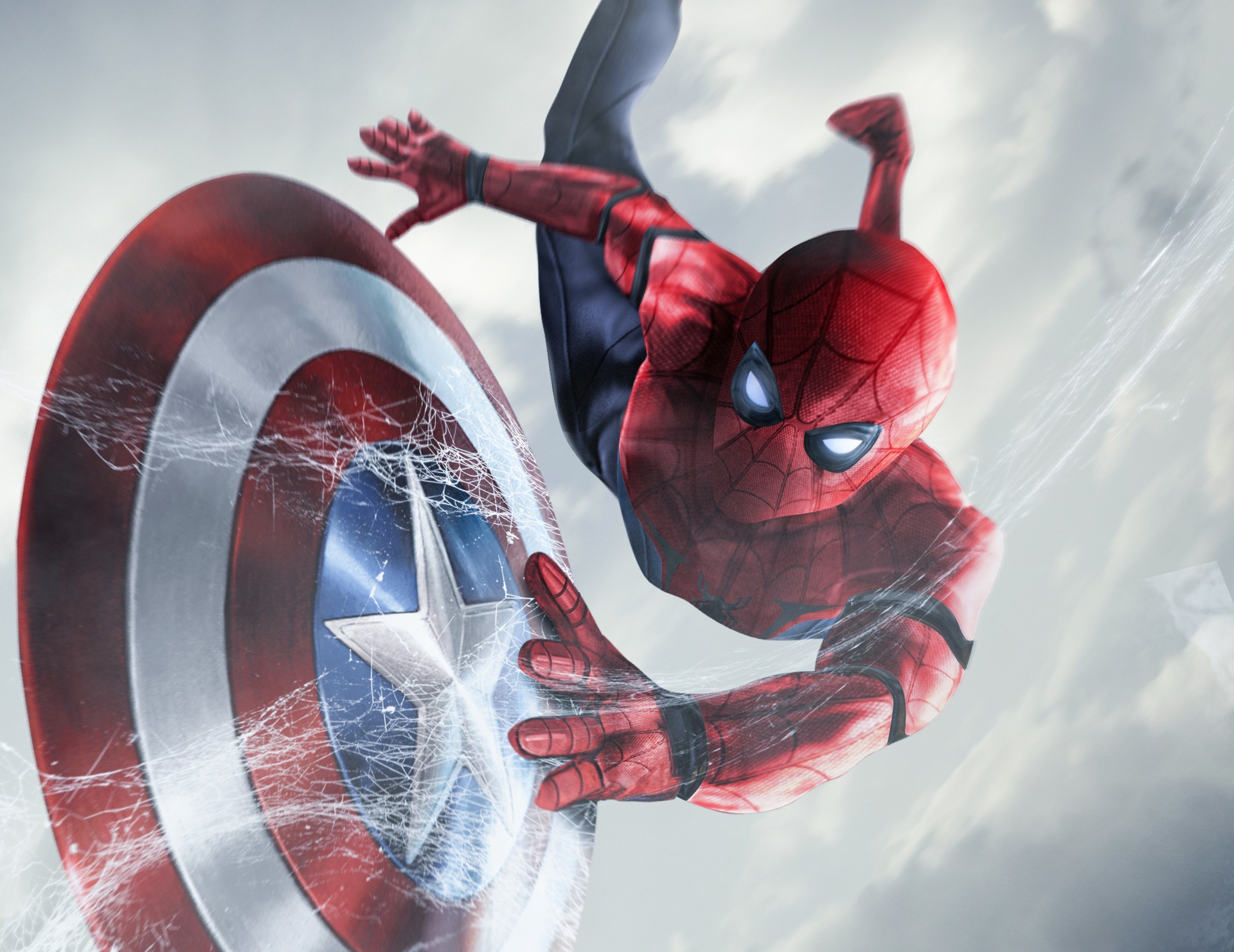 spiderman, captain america, shield, hd, artist, artwork, artstation, HD Wallpaper