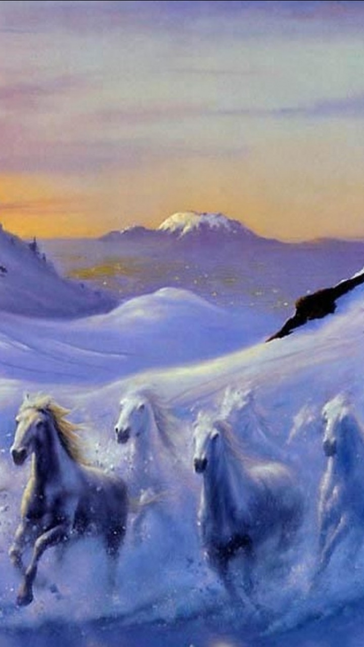 Animal Horse, Mountain, Avalanche, Snow, 720x1280, Phone HD Wallpaper