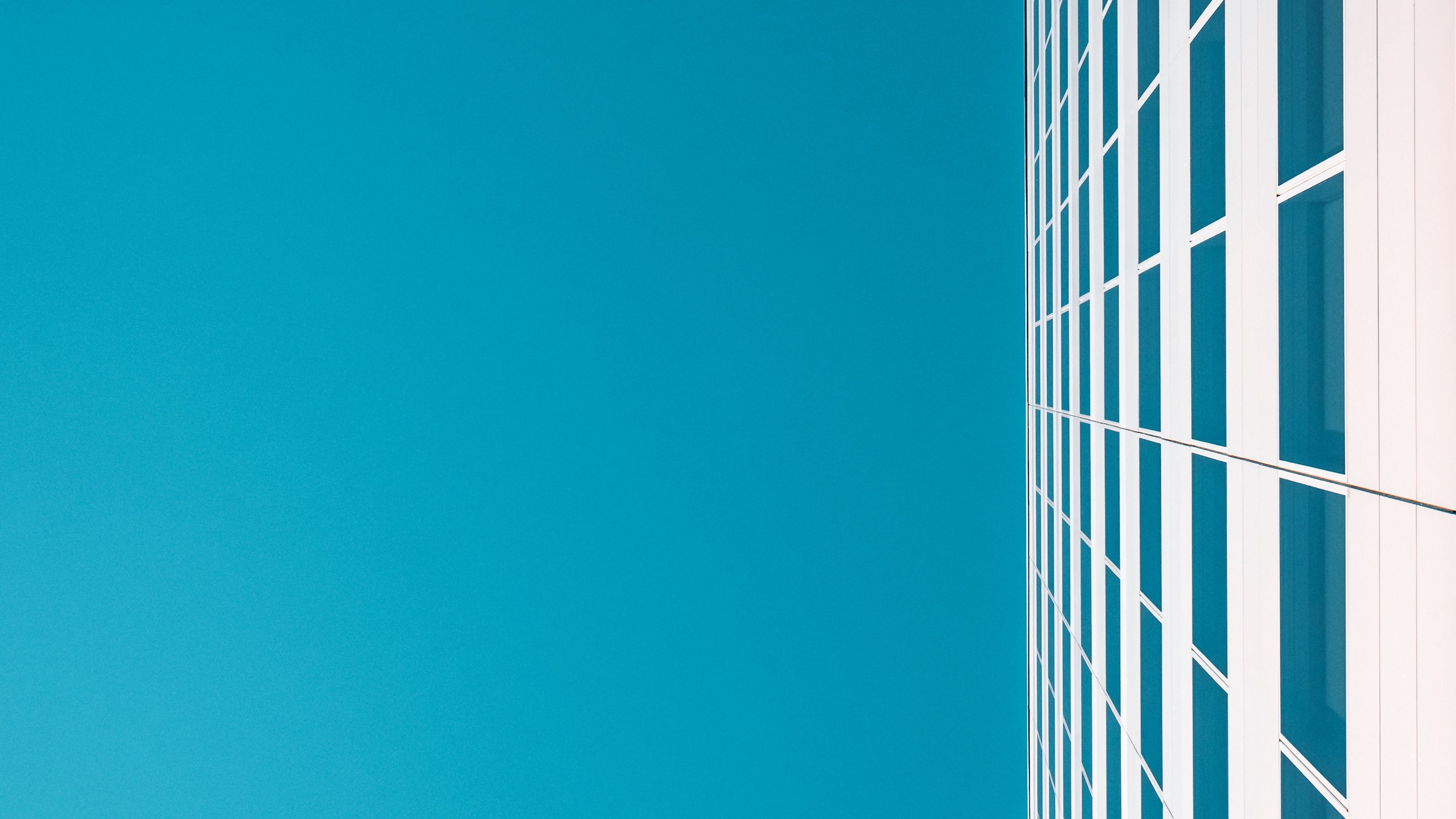 building, sky, minimalism, white, blue, 4k, HD Wallpaper