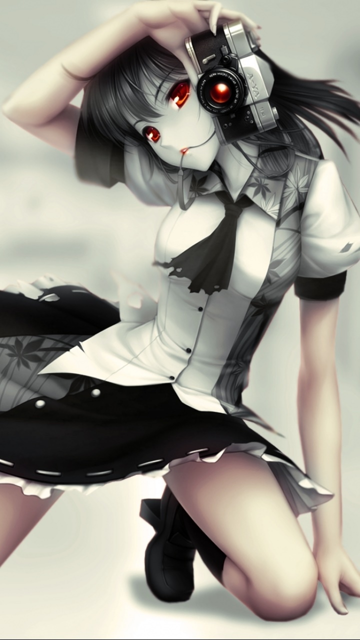 Anime Touhou, Camera, Red Eyes, Aya Shameimaru, 720x1280, Phone HD Wallpaper
