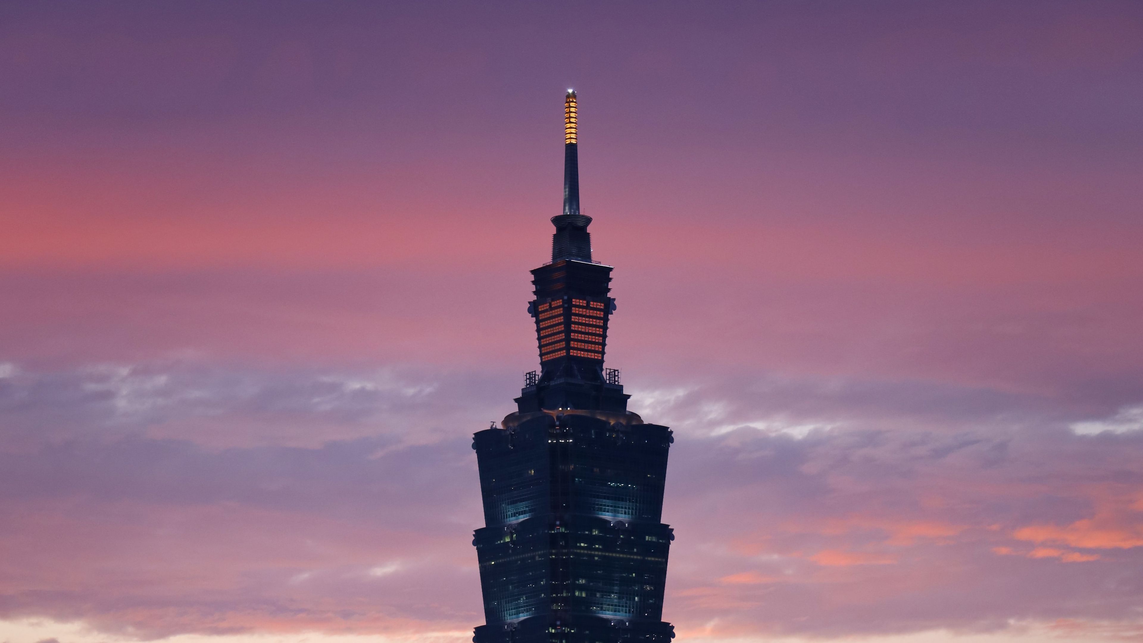 taipei, skyscraper, city, sunset, 4k, HD Wallpaper