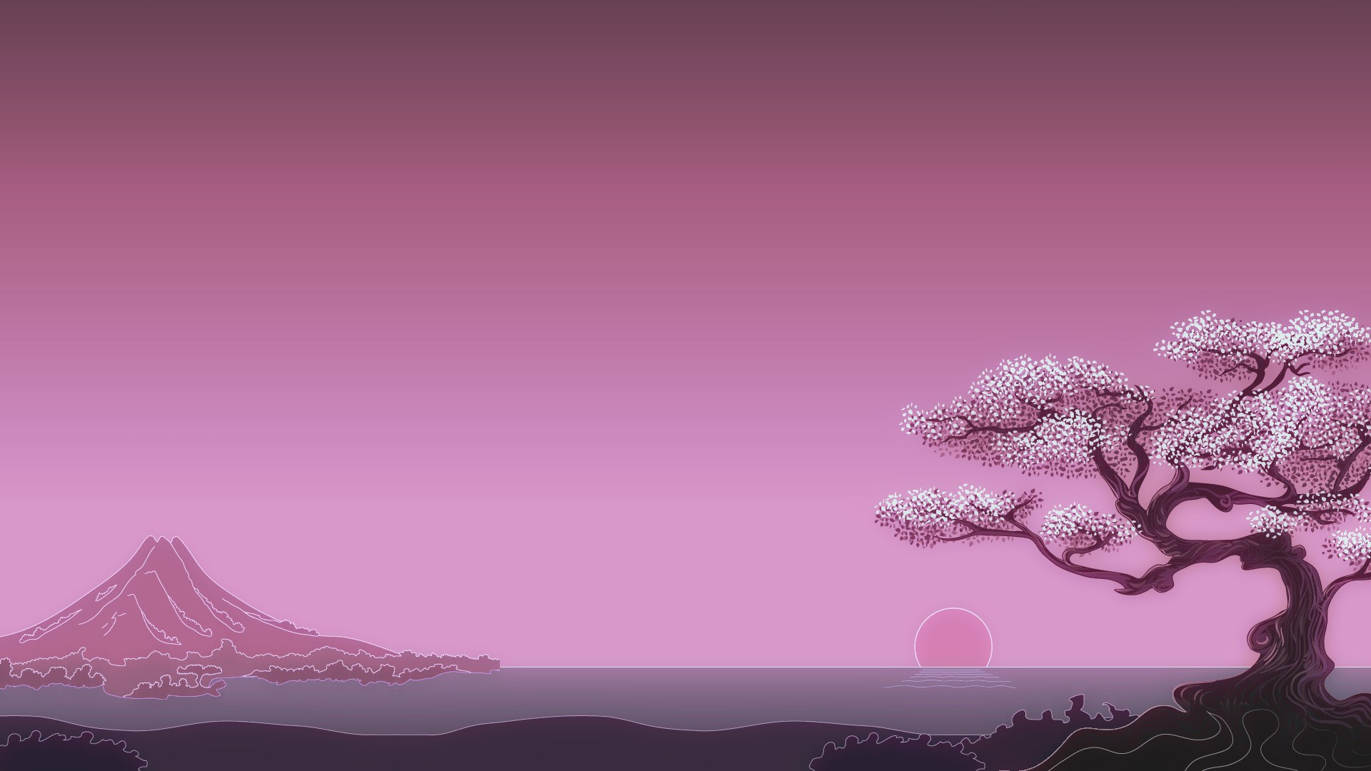 artist, mountains, sunset, trees, artwork, hd, pink, HD Wallpaper