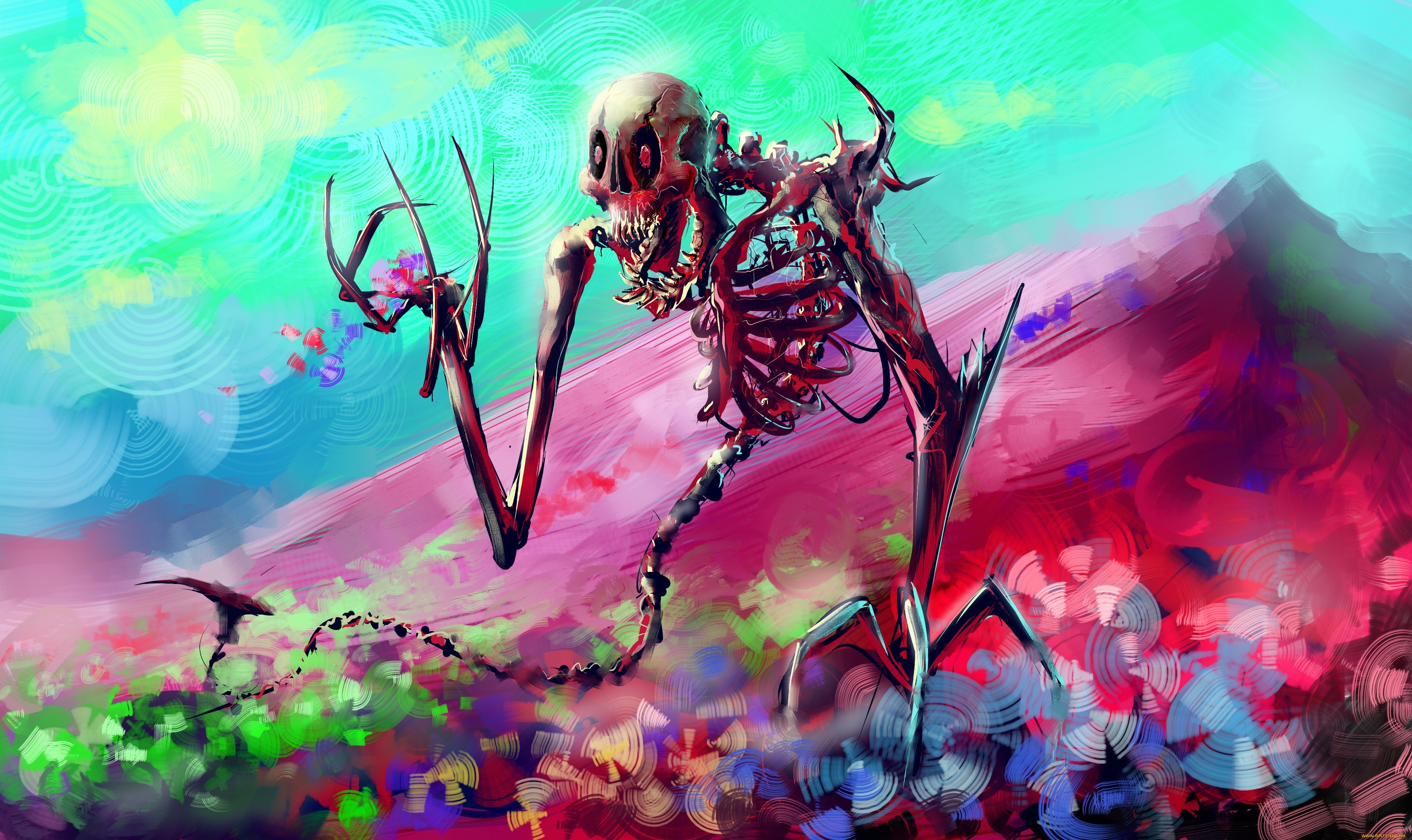 skelton, skull, colorful, artist, artwork, digital art, hd, 4k, HD Wallpaper