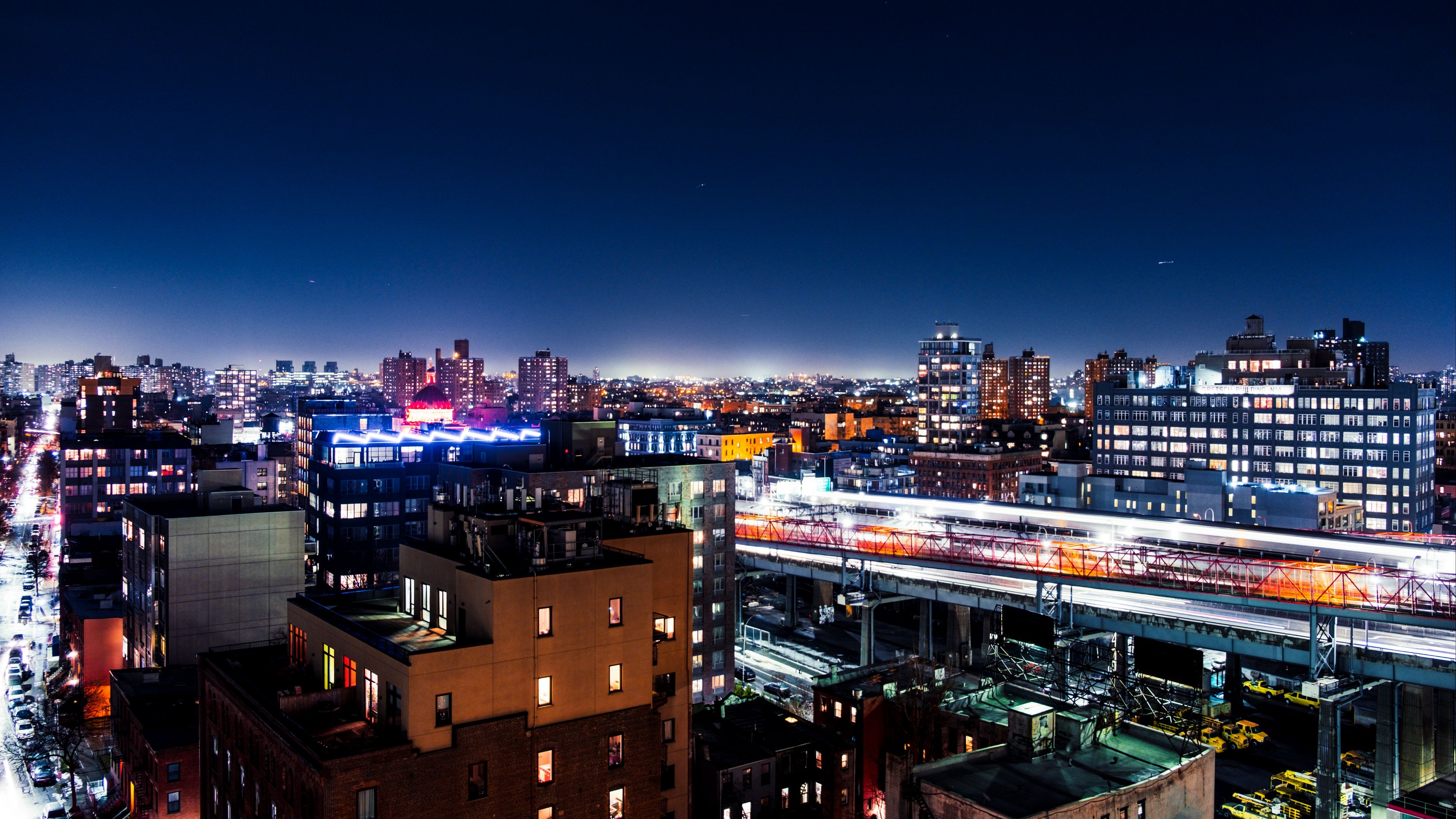 night city, night, aerial view, neon, 4k, HD Wallpaper
