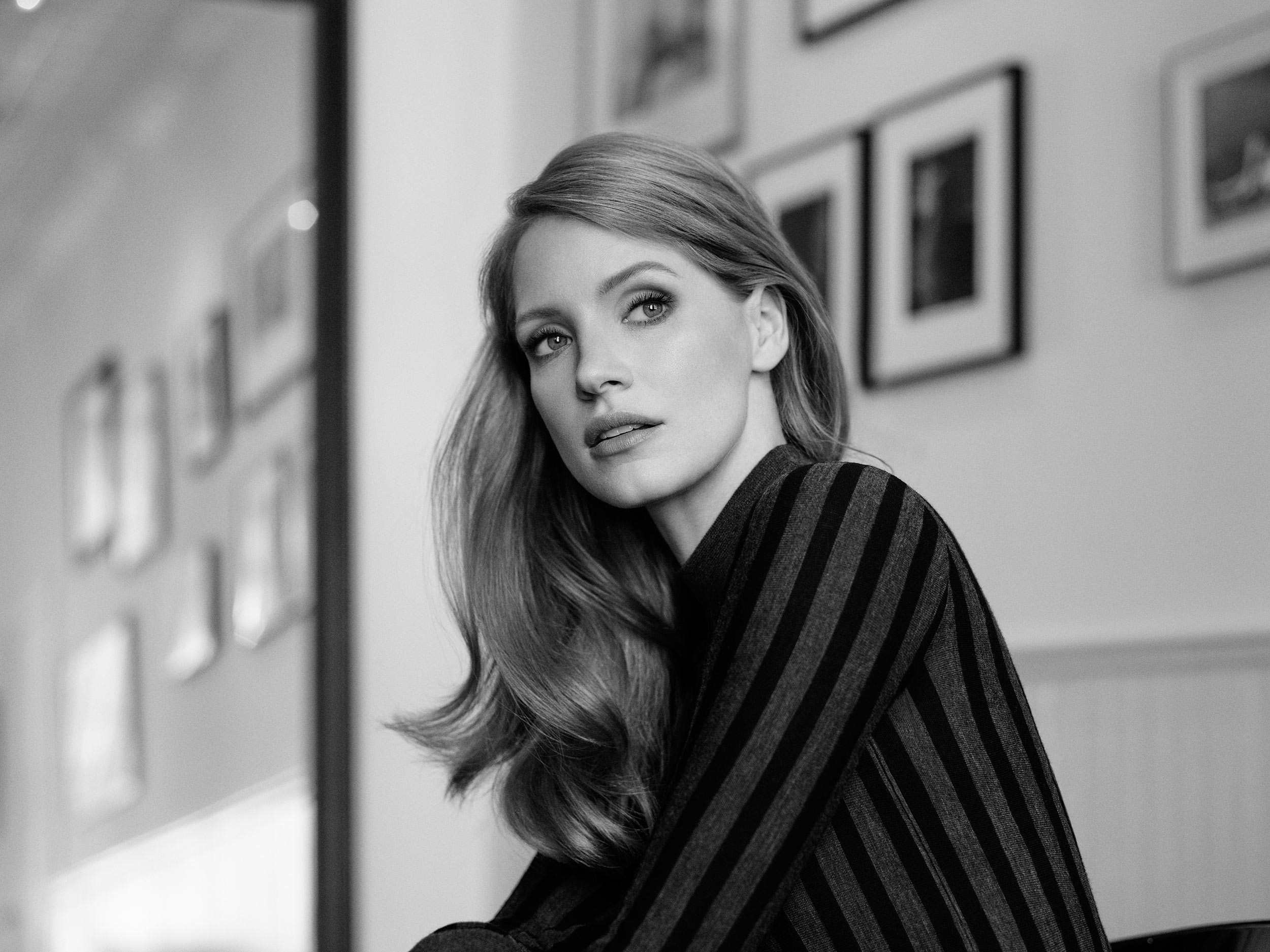 jessica chastain, celebrities, girls, hd, monochrome, black and white, HD Wallpaper