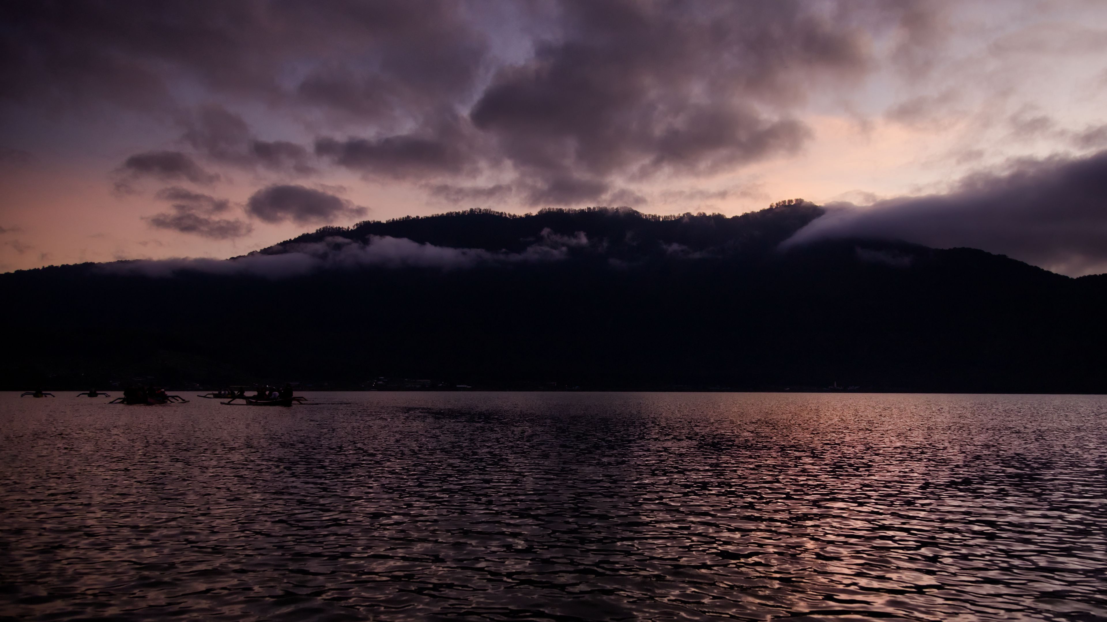 lake, mountains, clouds, dark, landscape, 4k, HD Wallpaper