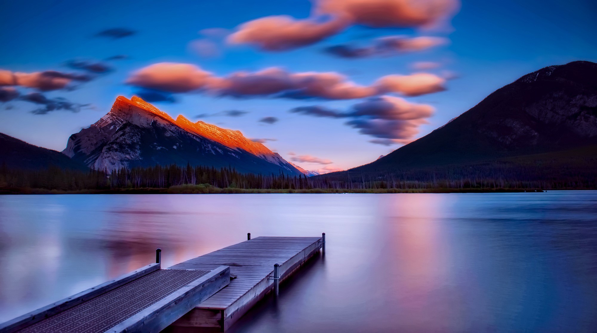 dock, mountains, landscape, sky, hd, nature, HD Wallpaper