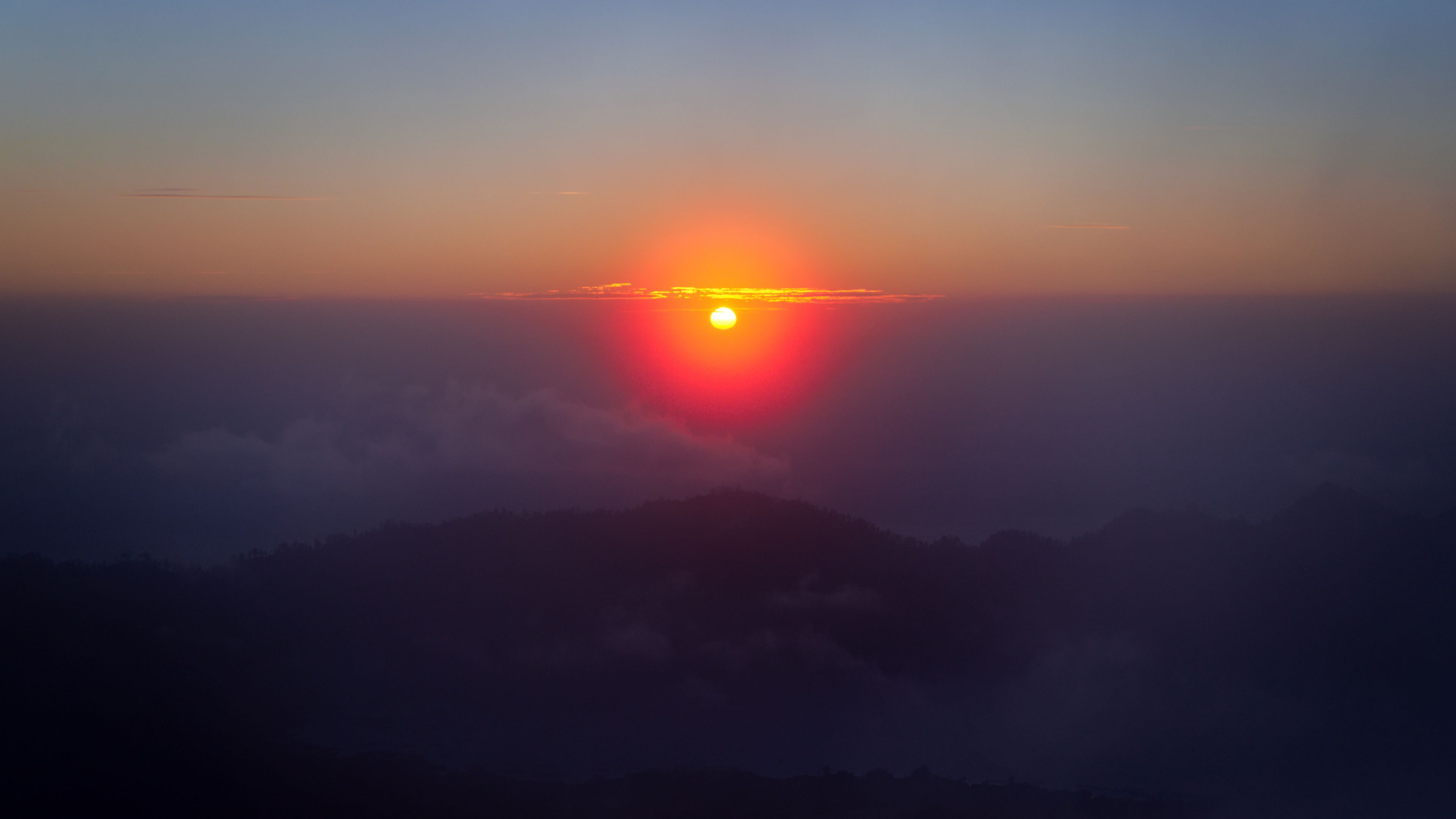 sunrise, mountains, clouds, fog, dusk, 4k, HD Wallpaper