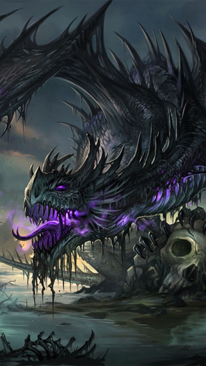 Fantasy Dragon, Skull, 720x1280, Phone HD Wallpaper