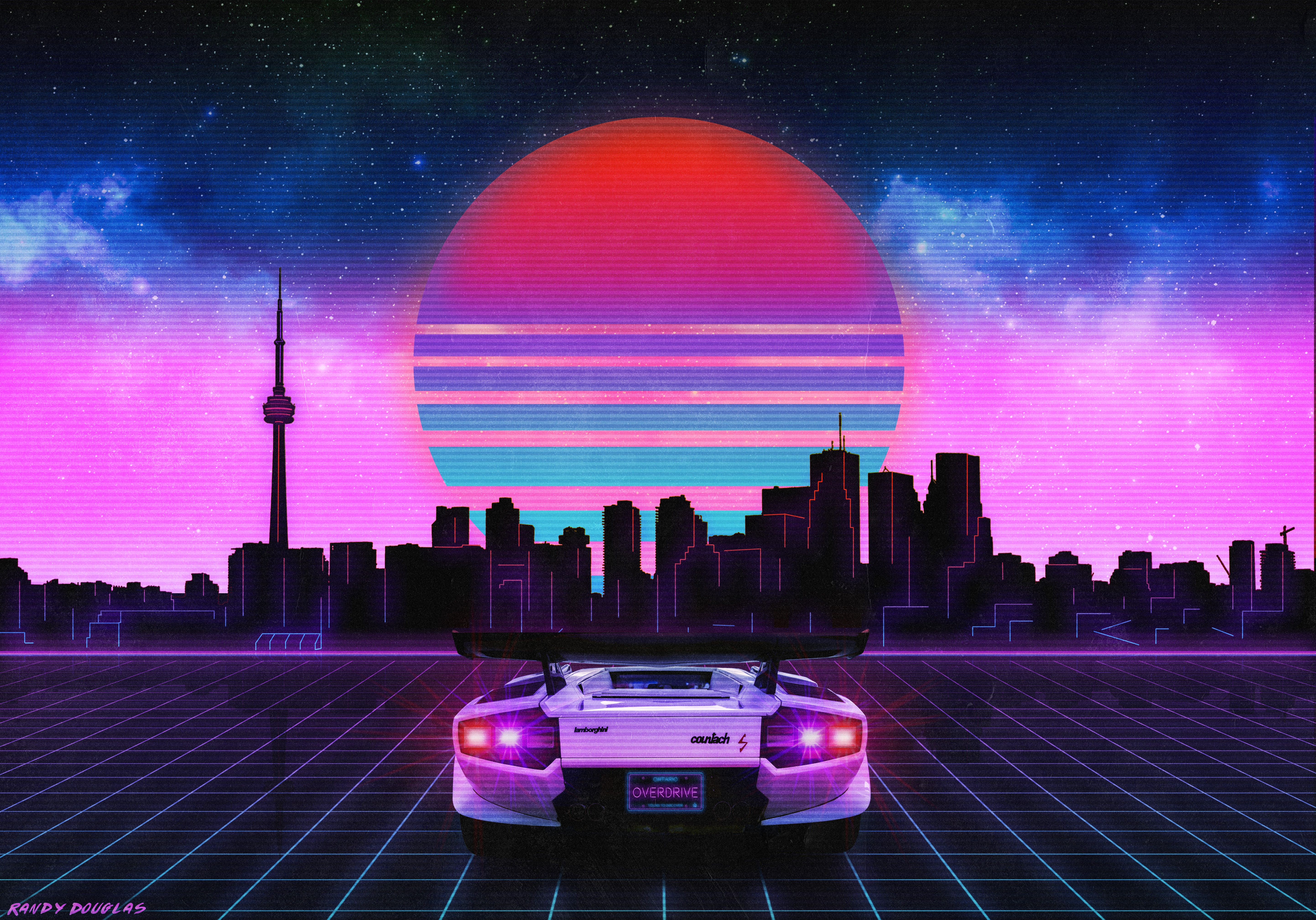 retrowave, lamborghini, cars, artwork, artist, digital art, hd, 4k, neon, deviantart, HD Wallpaper