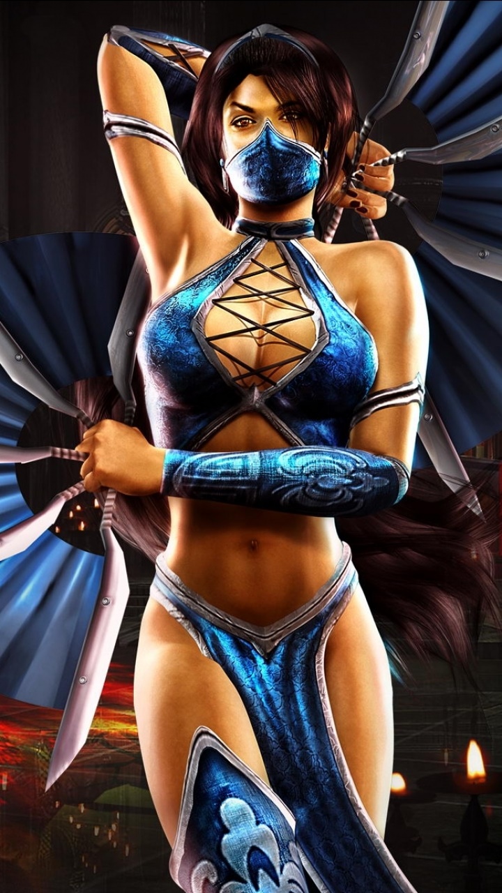 Video Game Mortal Kombat, Fan, Brown Hair, Blue, Candle, Mask, 720x1280, Phone HD Wallpaper