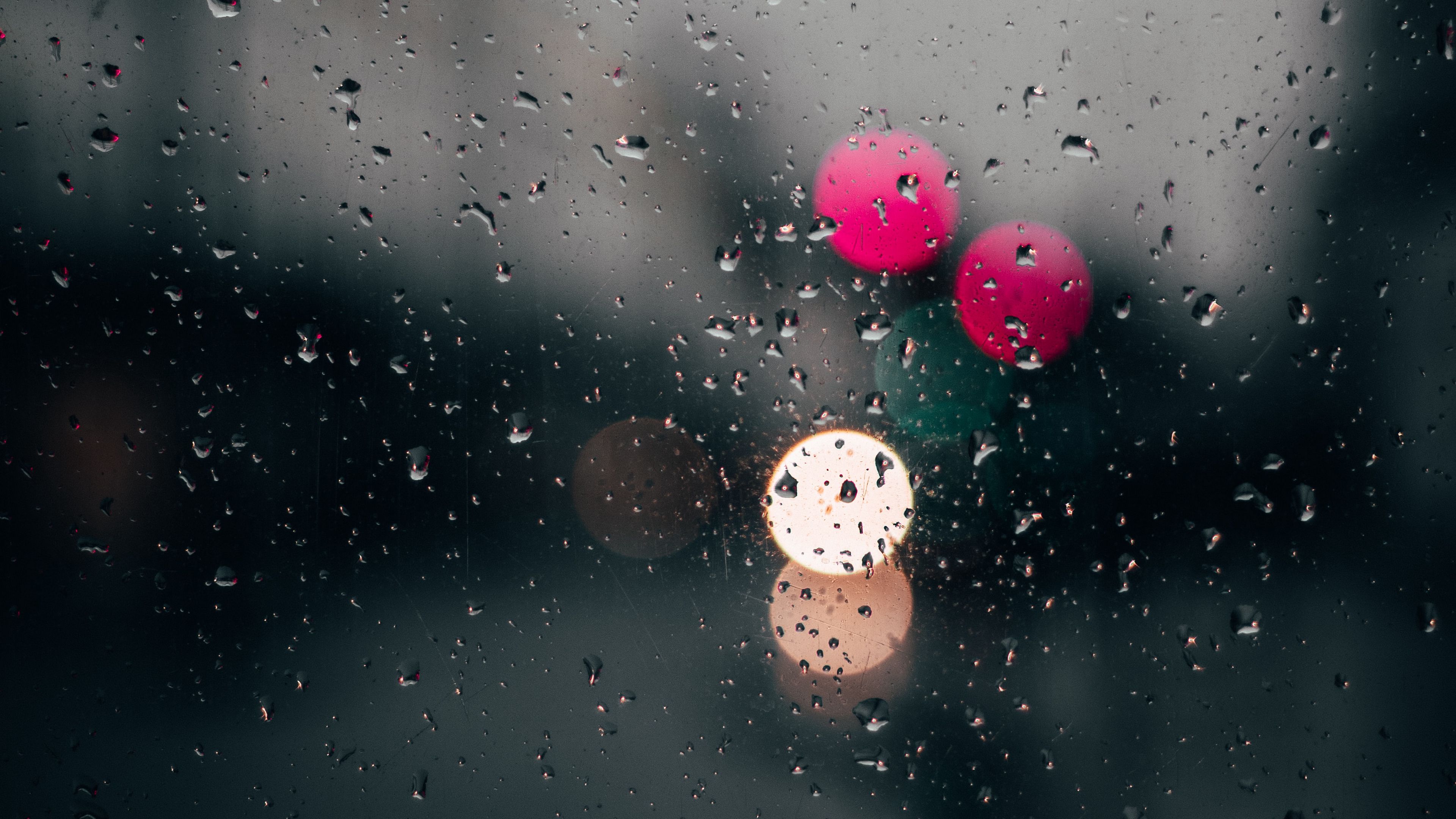 glass, drops, macro, blur, rain, 4k, HD Wallpaper