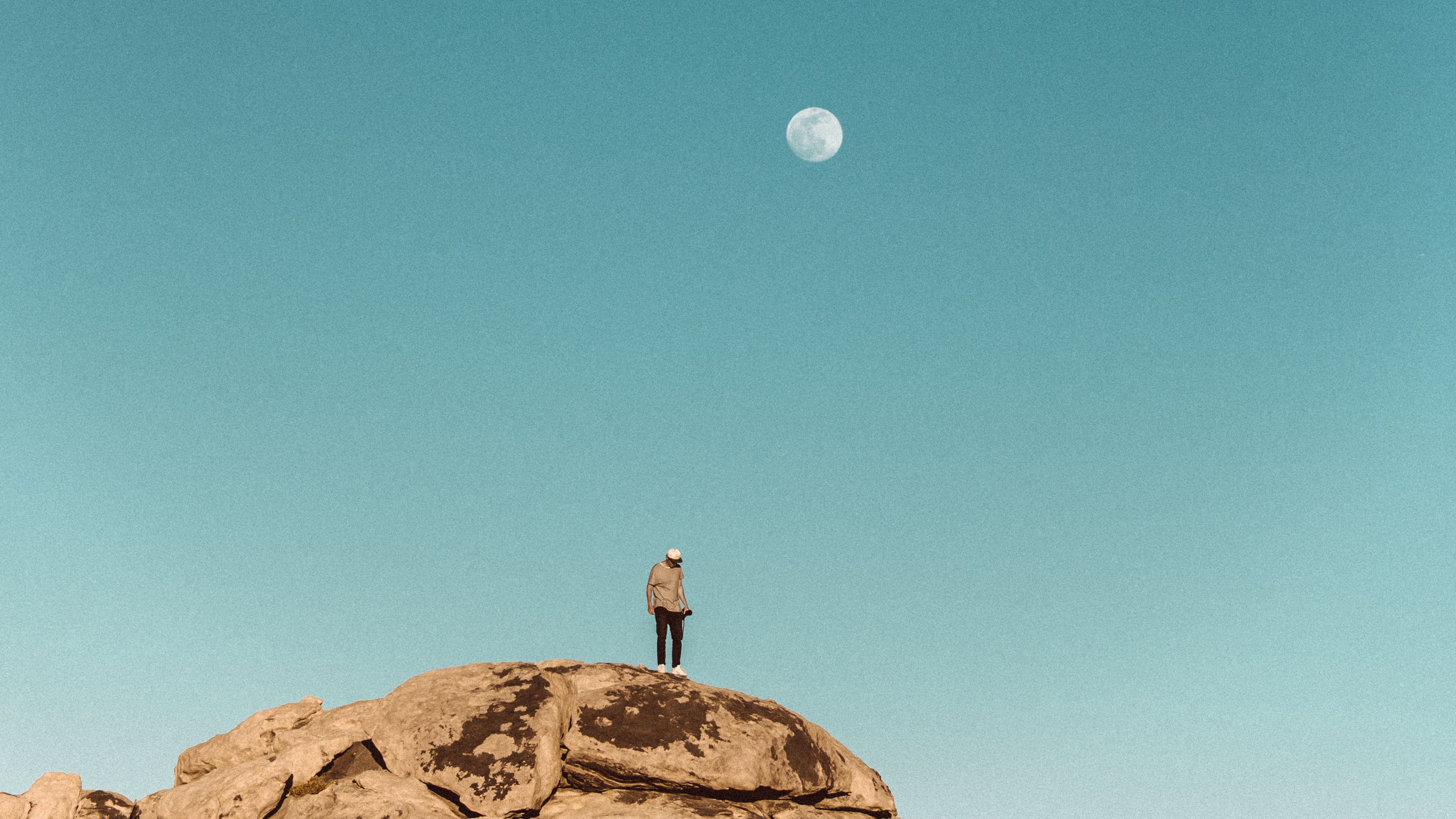 man, alone, rock, peak, nature, 4k, HD Wallpaper