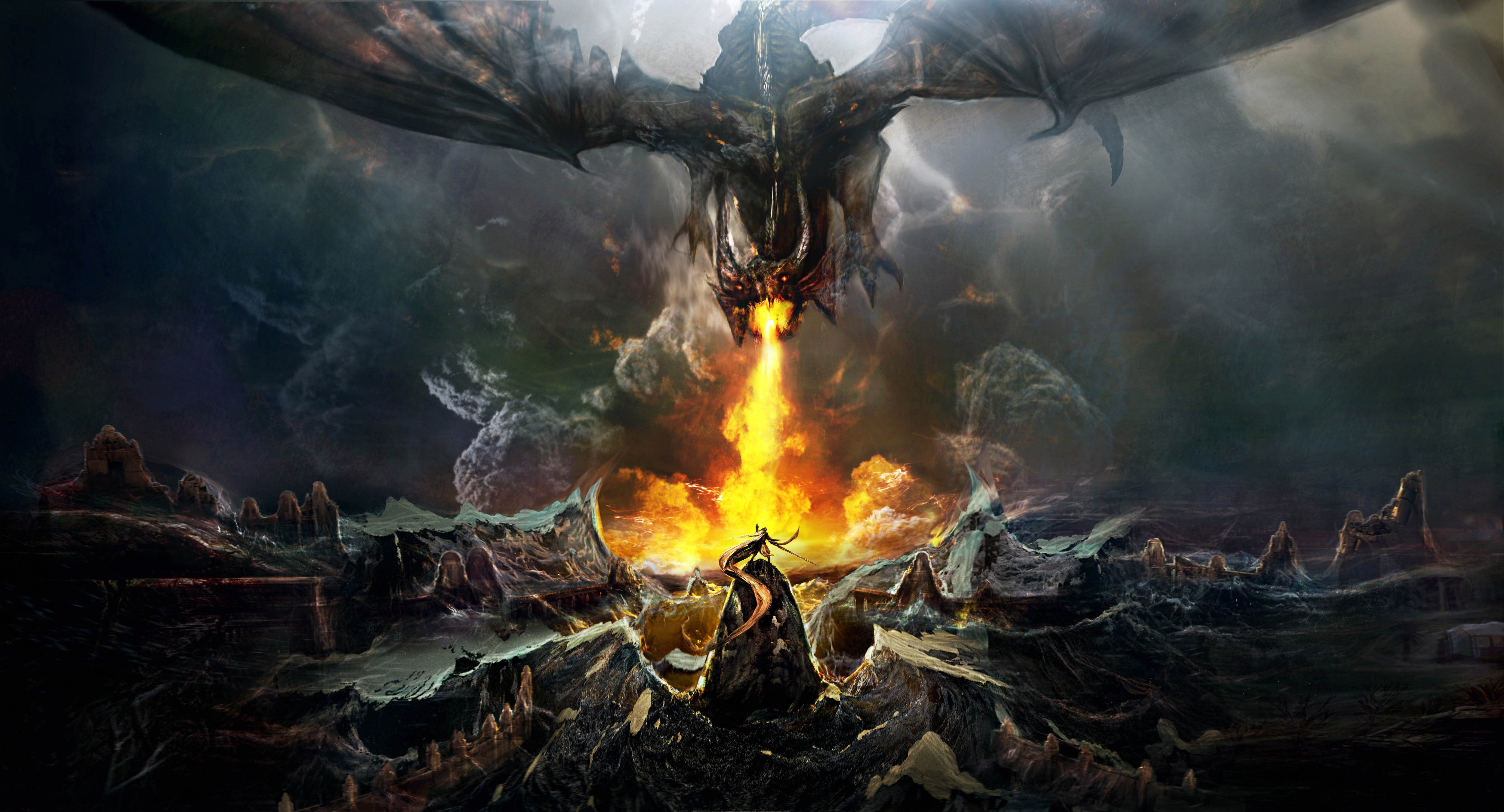dragon, fire, warrior, artist, digital art, hd, 4k, 5k, deviantart, HD Wallpaper