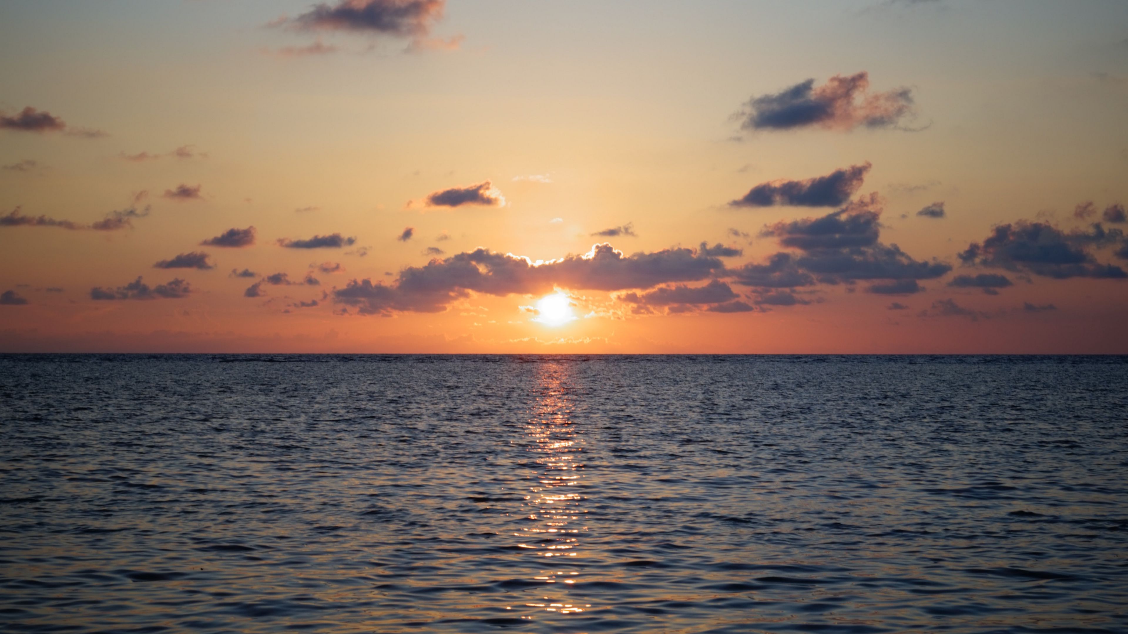 sunset, sea, waves, sun, clouds, 4k, HD Wallpaper