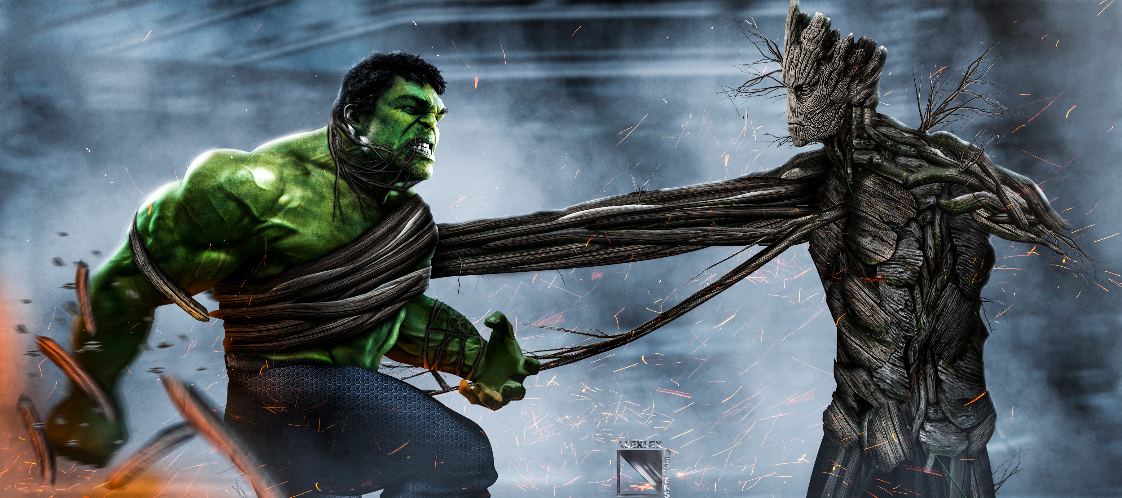 hulk, groot, hd, 4k, artwork, artist, deviantart, superheroes, movies, HD Wallpaper