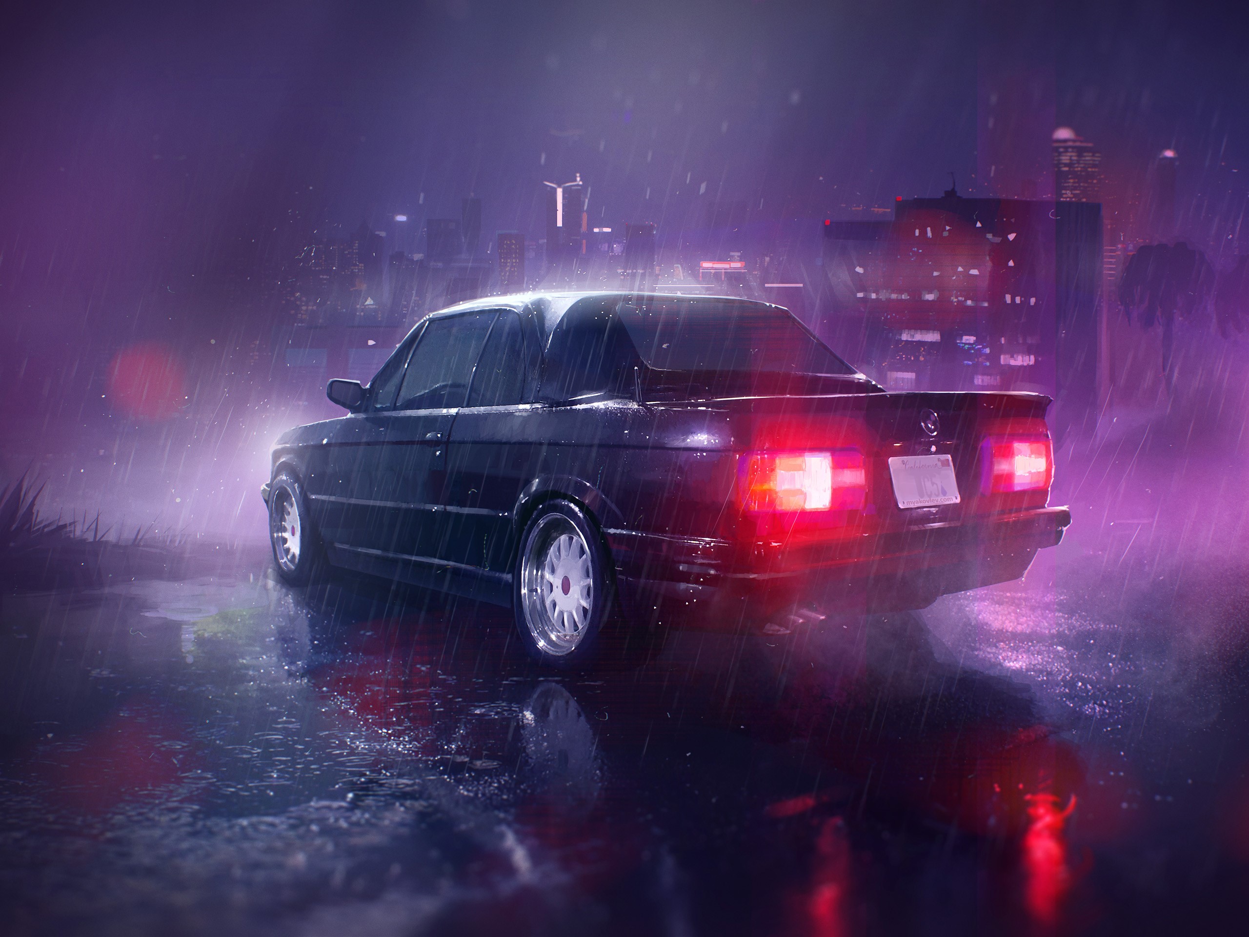 cars, hd, neon, artist, artwork, digital art, HD Wallpaper