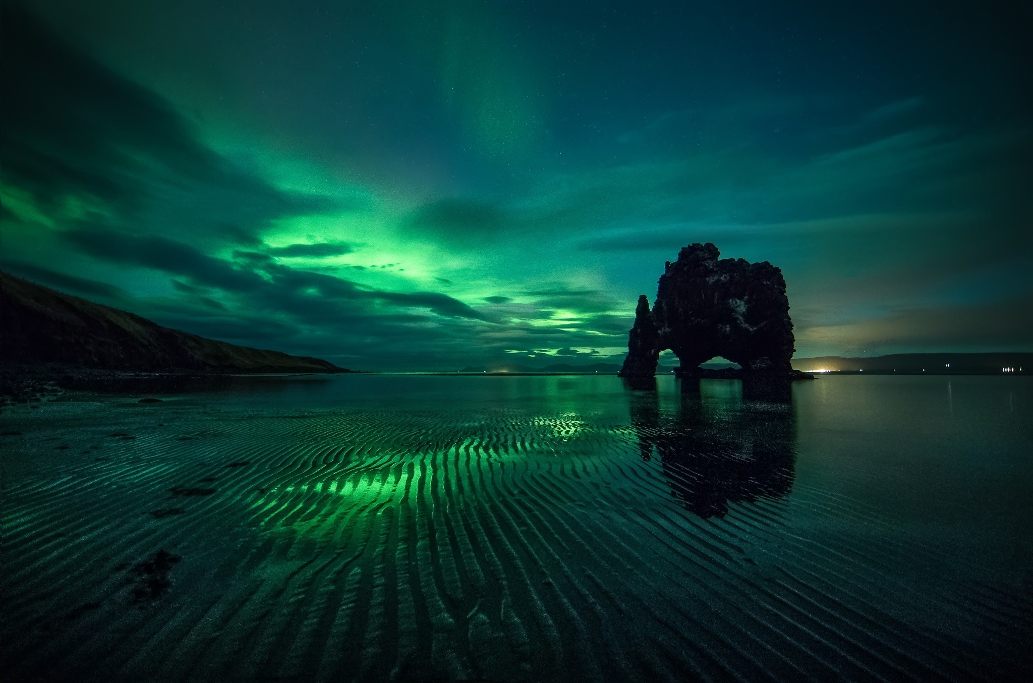 aurora, nature, reflection, hd, sky, green, HD Wallpaper