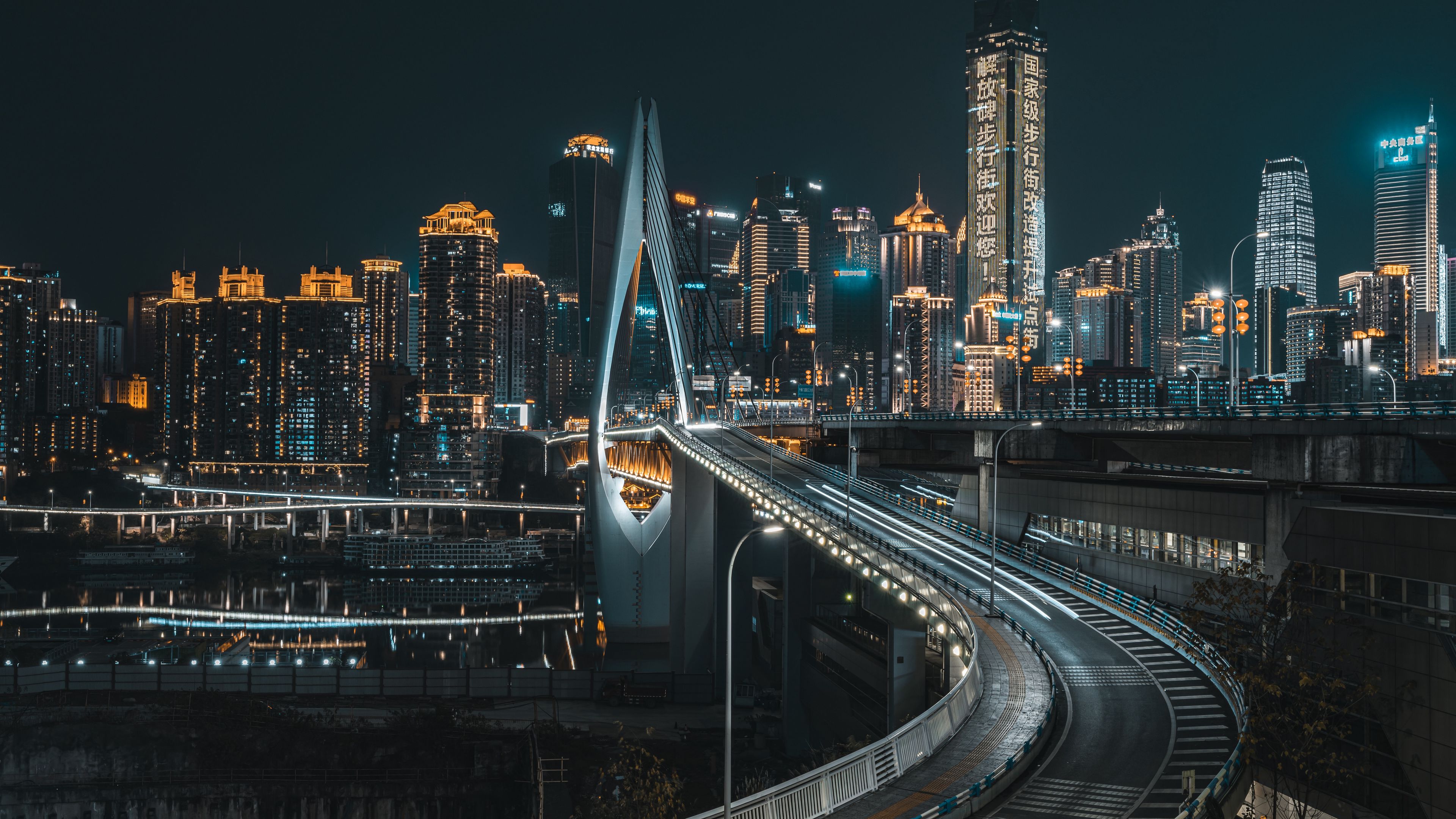 bridge, road, buildings, city, architecture, 4k, HD Wallpaper