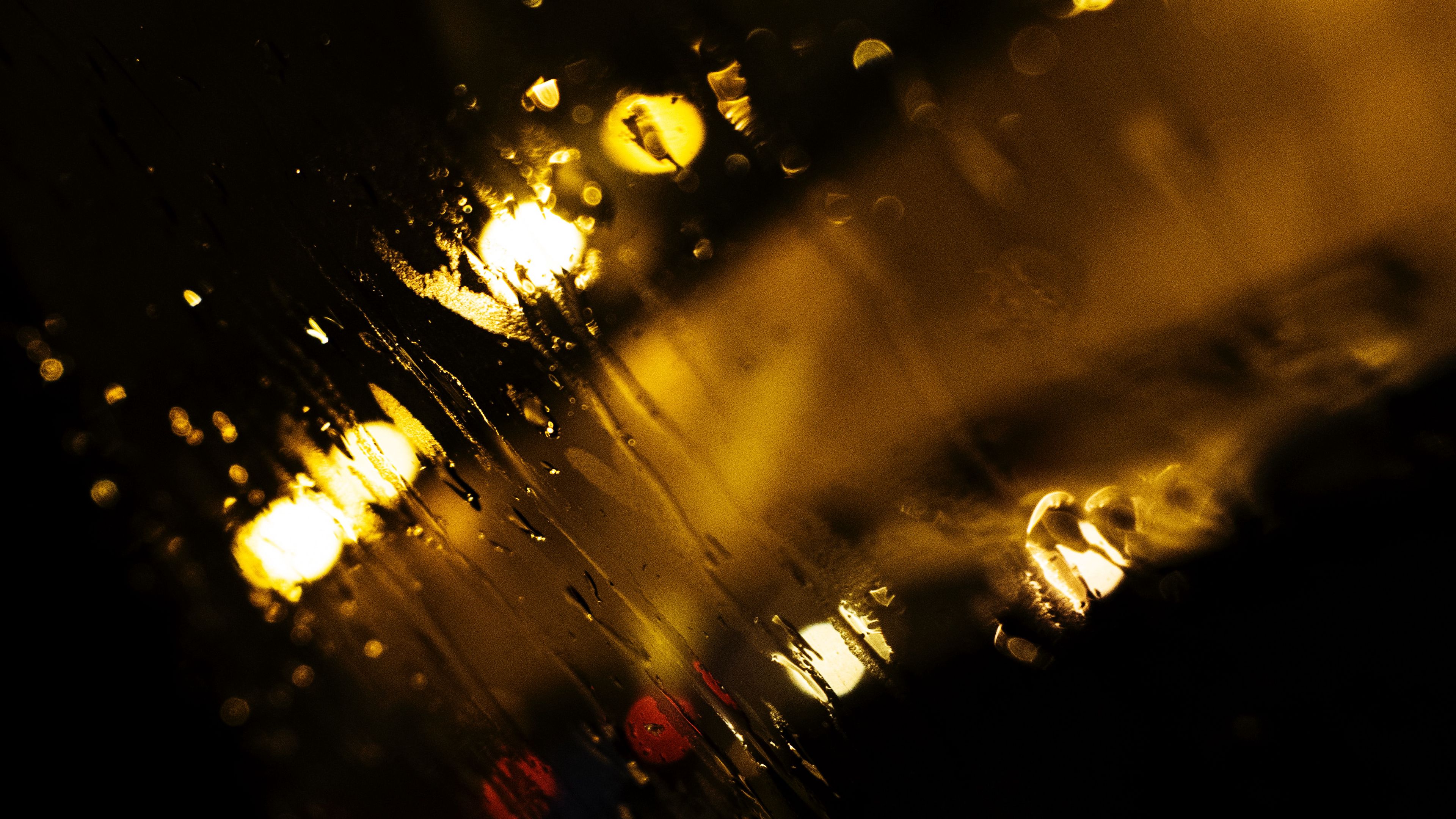 rain, glass, macro, blur, lights, 4k, HD Wallpaper