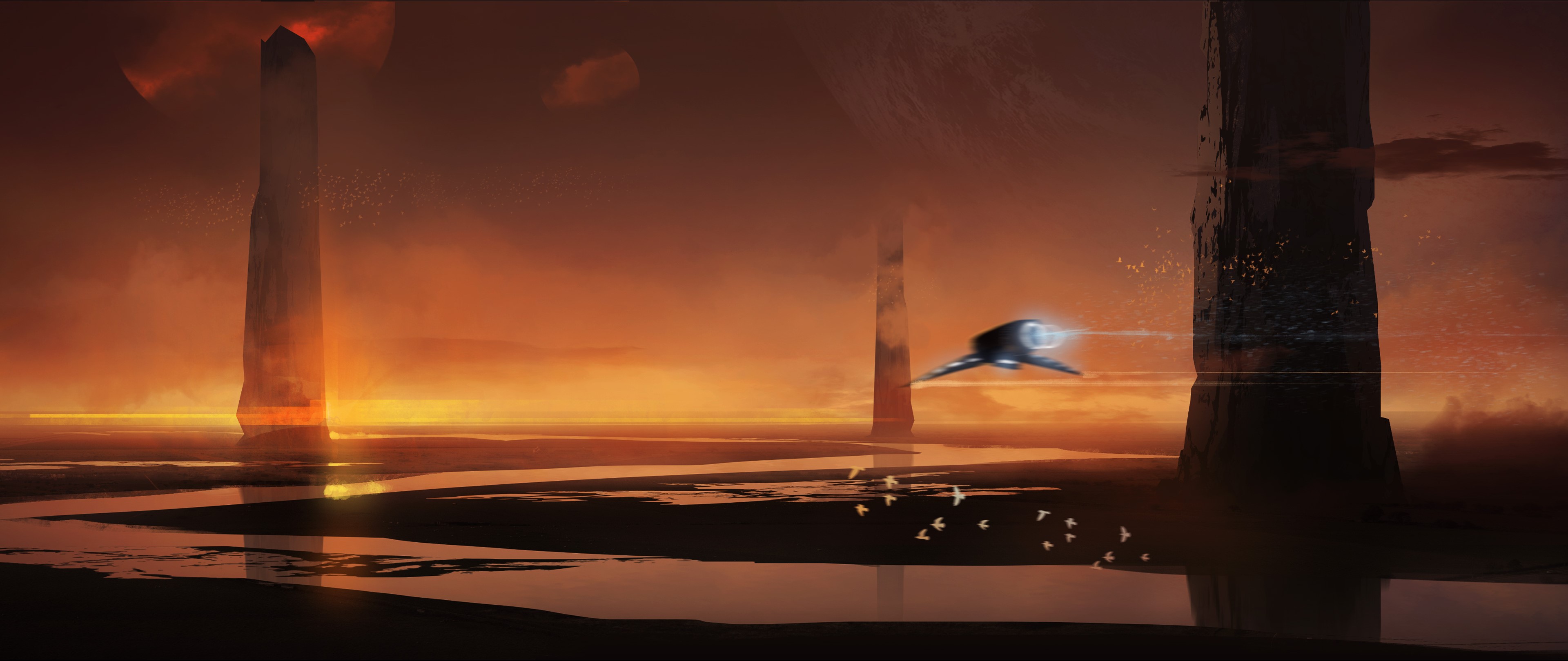 scifi, landscape, horizon, landscape, reflection, 4k, artist, artwork, digital art, HD Wallpaper