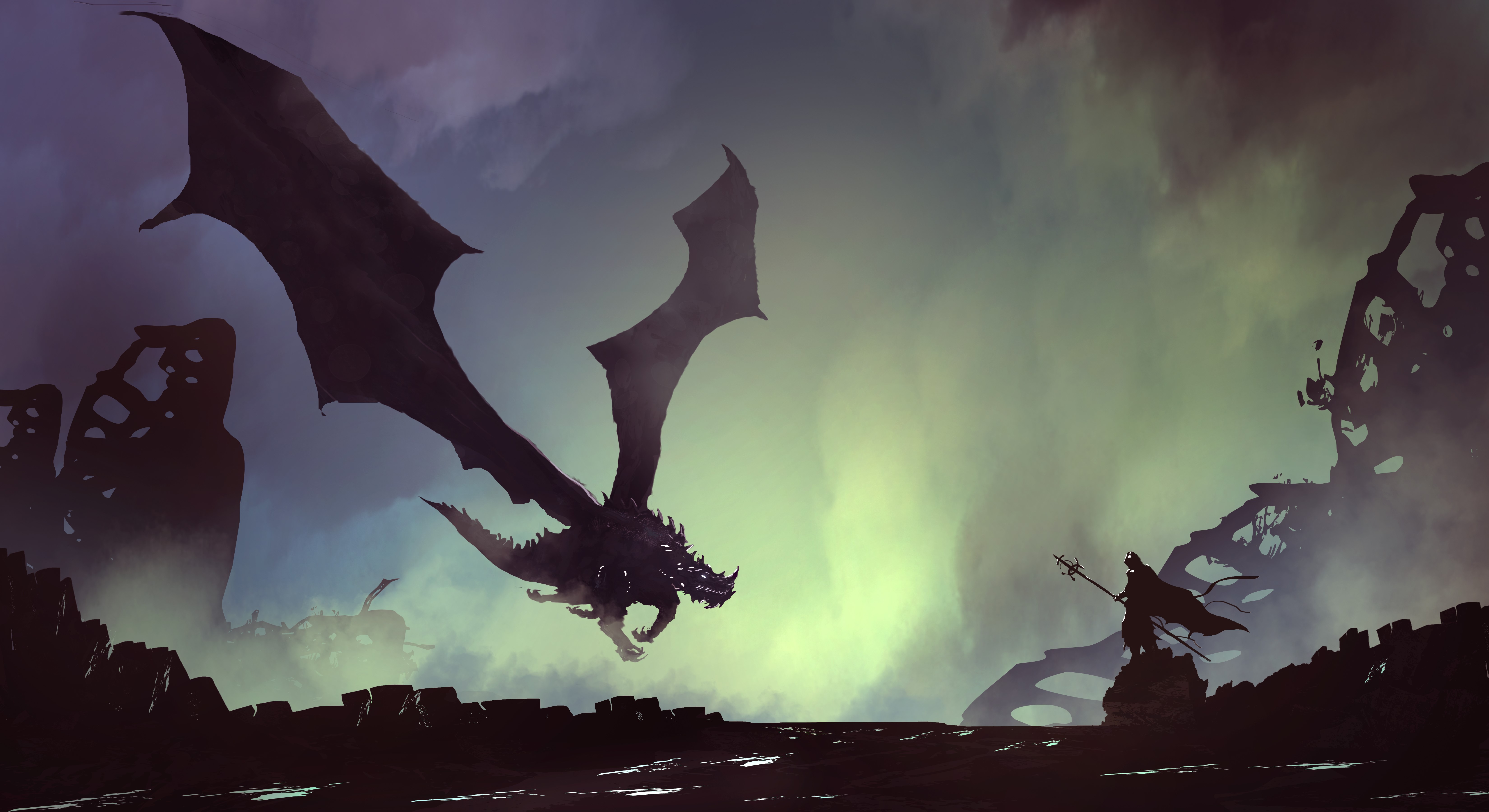 dragon, warrior, fantasy, 4k, 5k, hd, painting, artist, artwork, digital art, deviantart, HD Wallpaper