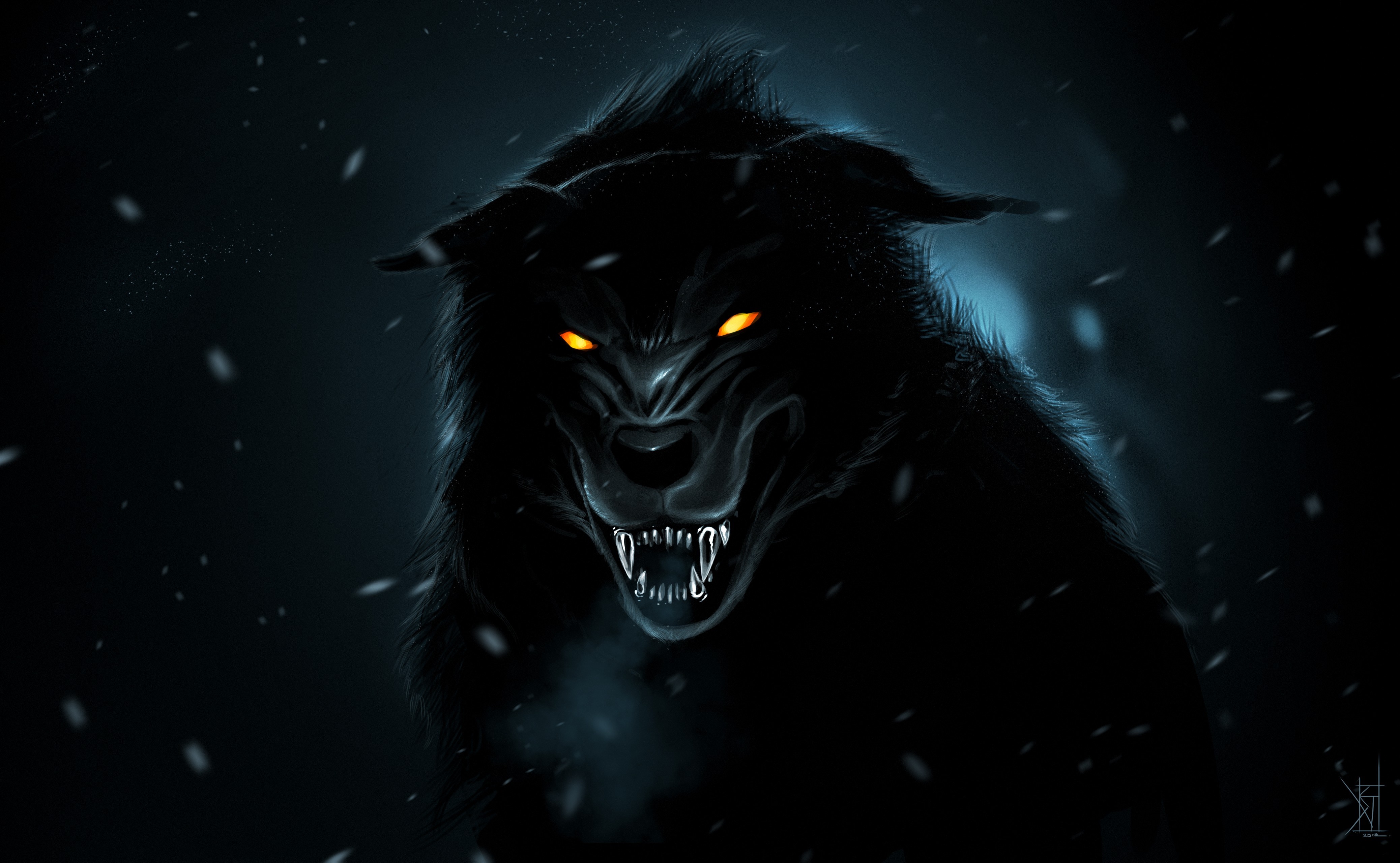 wolf, artist, artwork, digital art, hd, 4k, orange eyes, HD Wallpaper