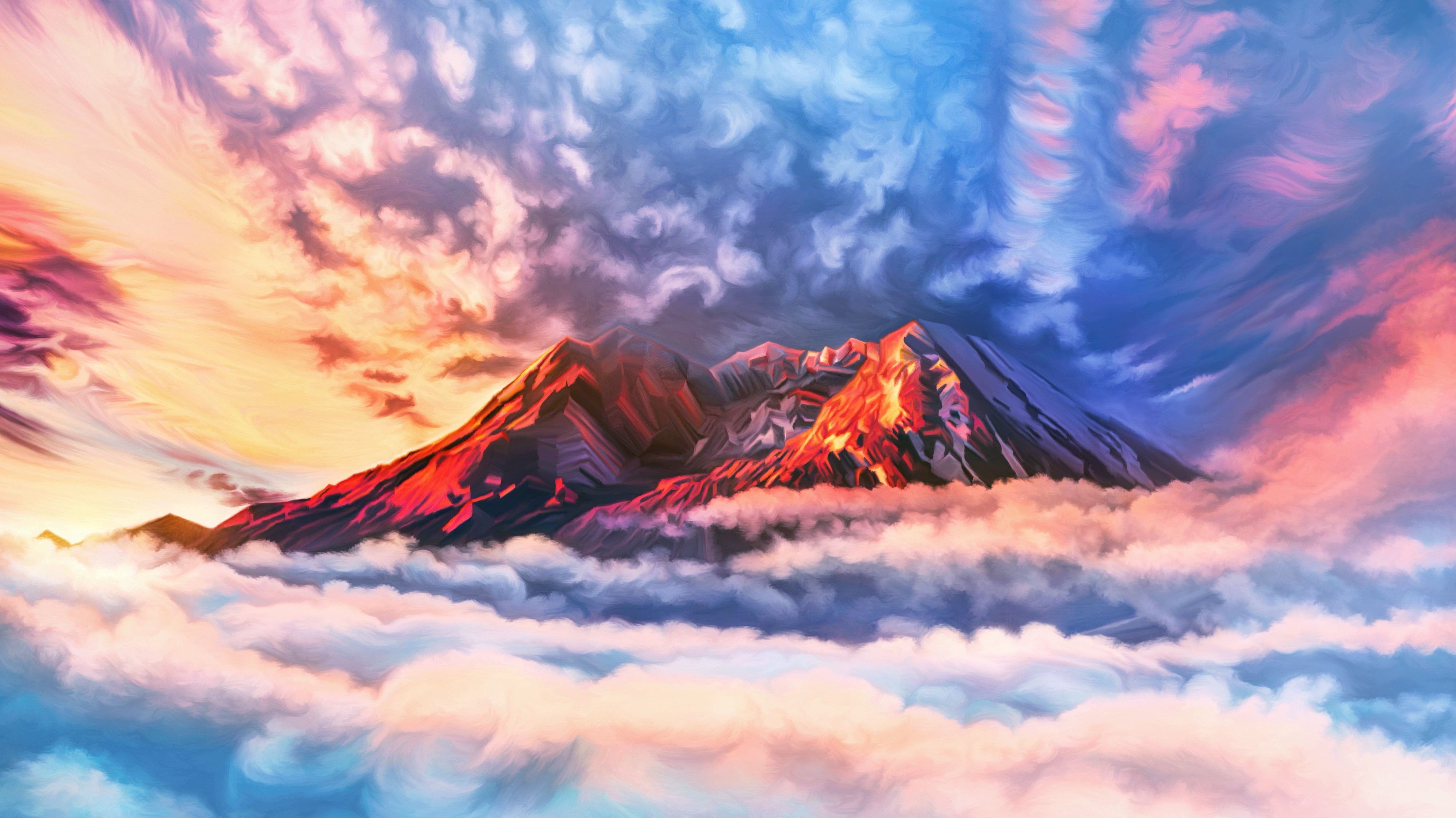 illustration, artwork, sky, mountains, clouds, 4k, artist, hd, digital art, HD Wallpaper