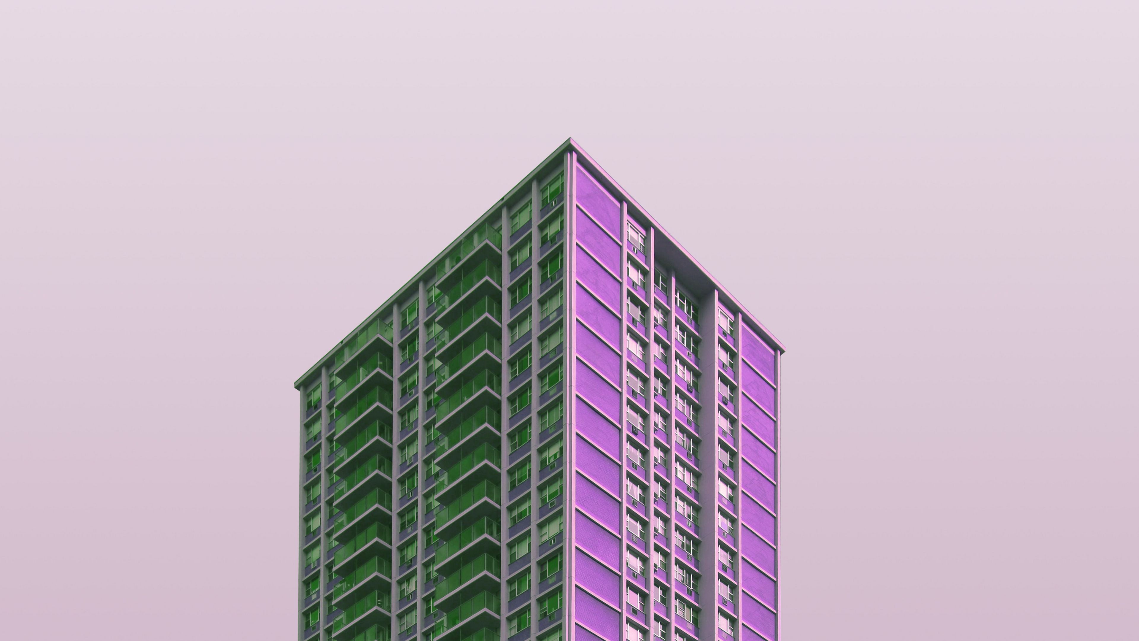 building, skyscraper, purple, minimalism, architecture, 4k, HD Wallpaper
