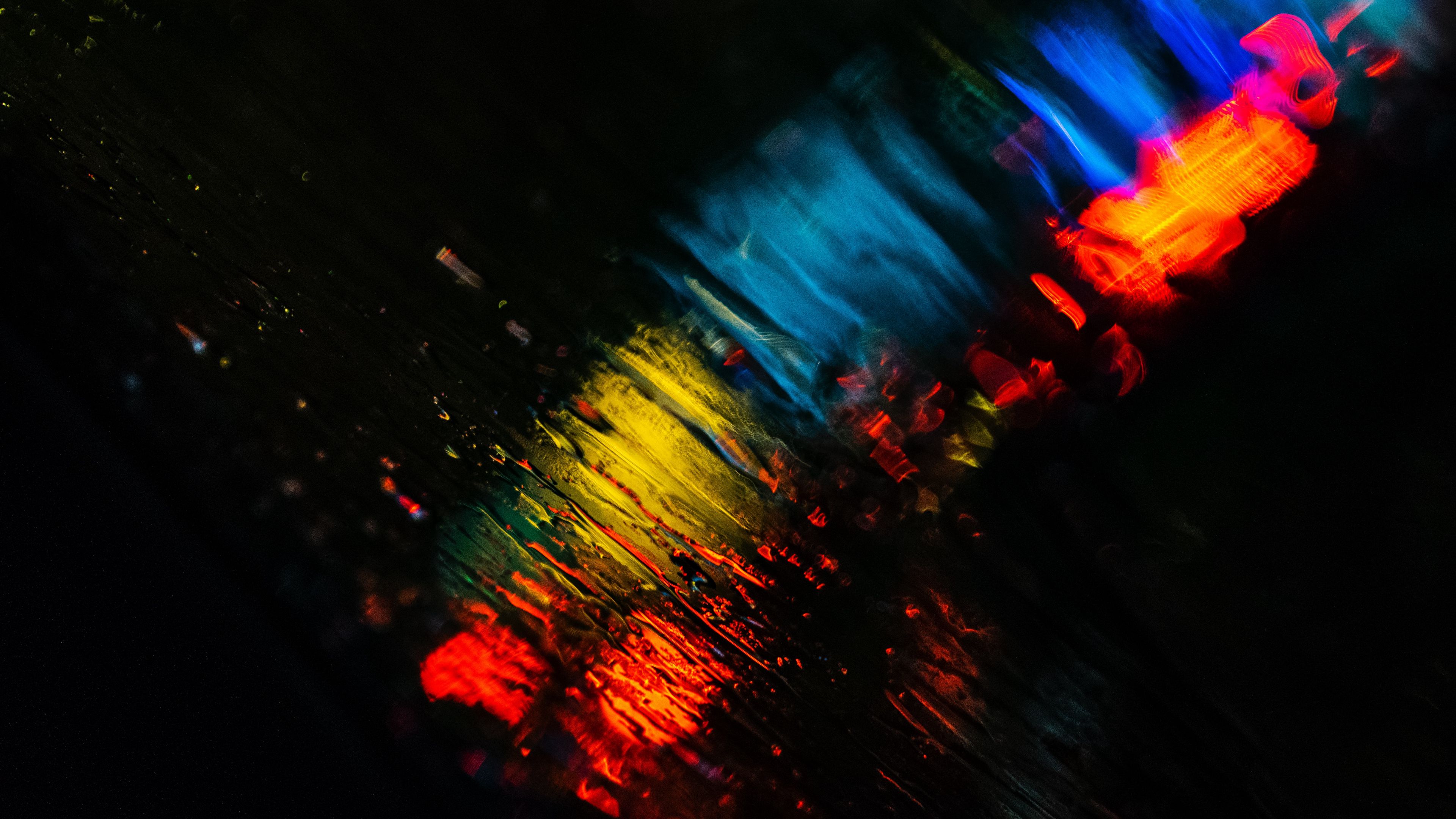 glass, rain, macro, blur, lights, 4k, HD Wallpaper