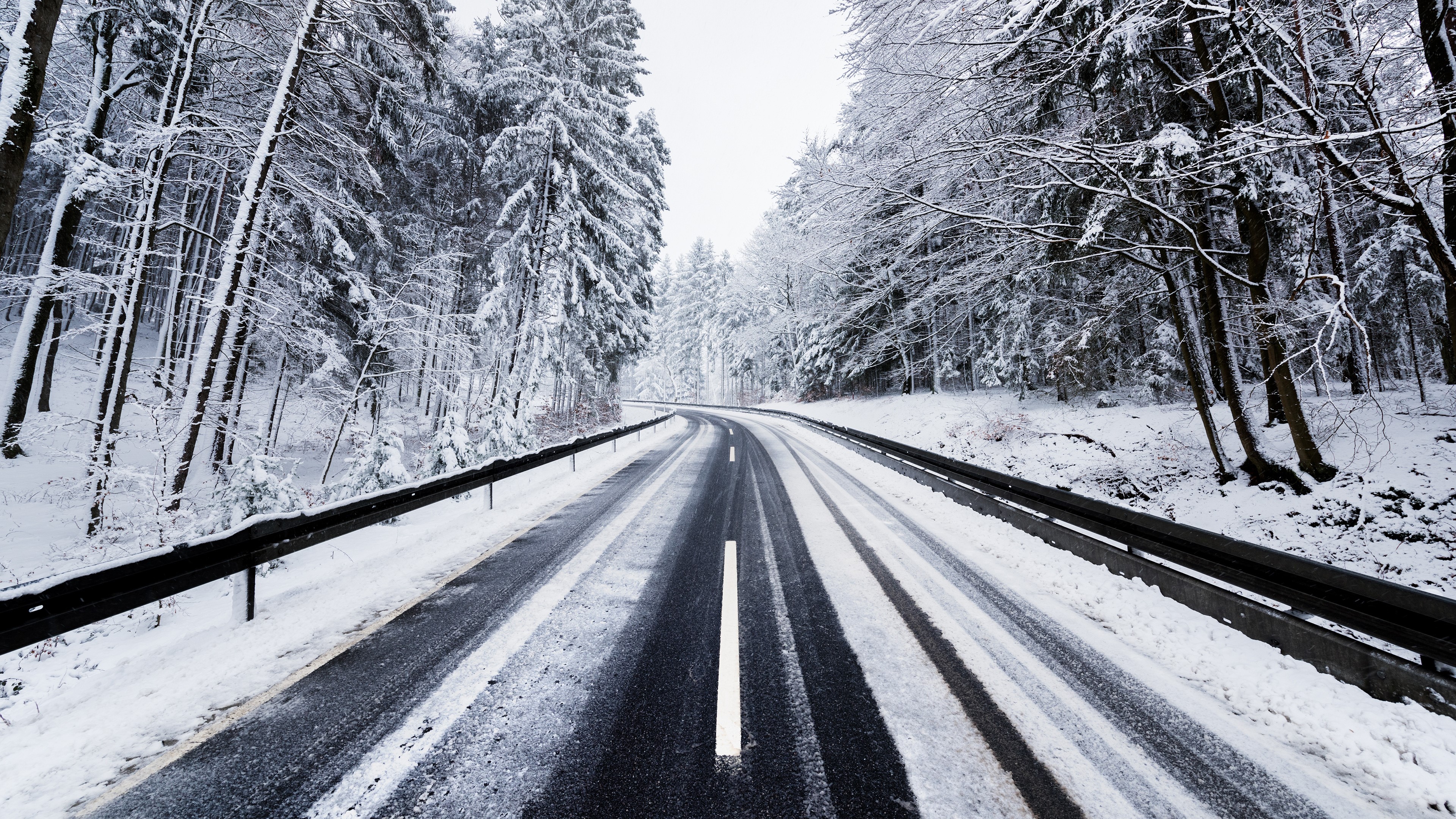winter, road, trees, nature, hd, 4k, HD Wallpaper