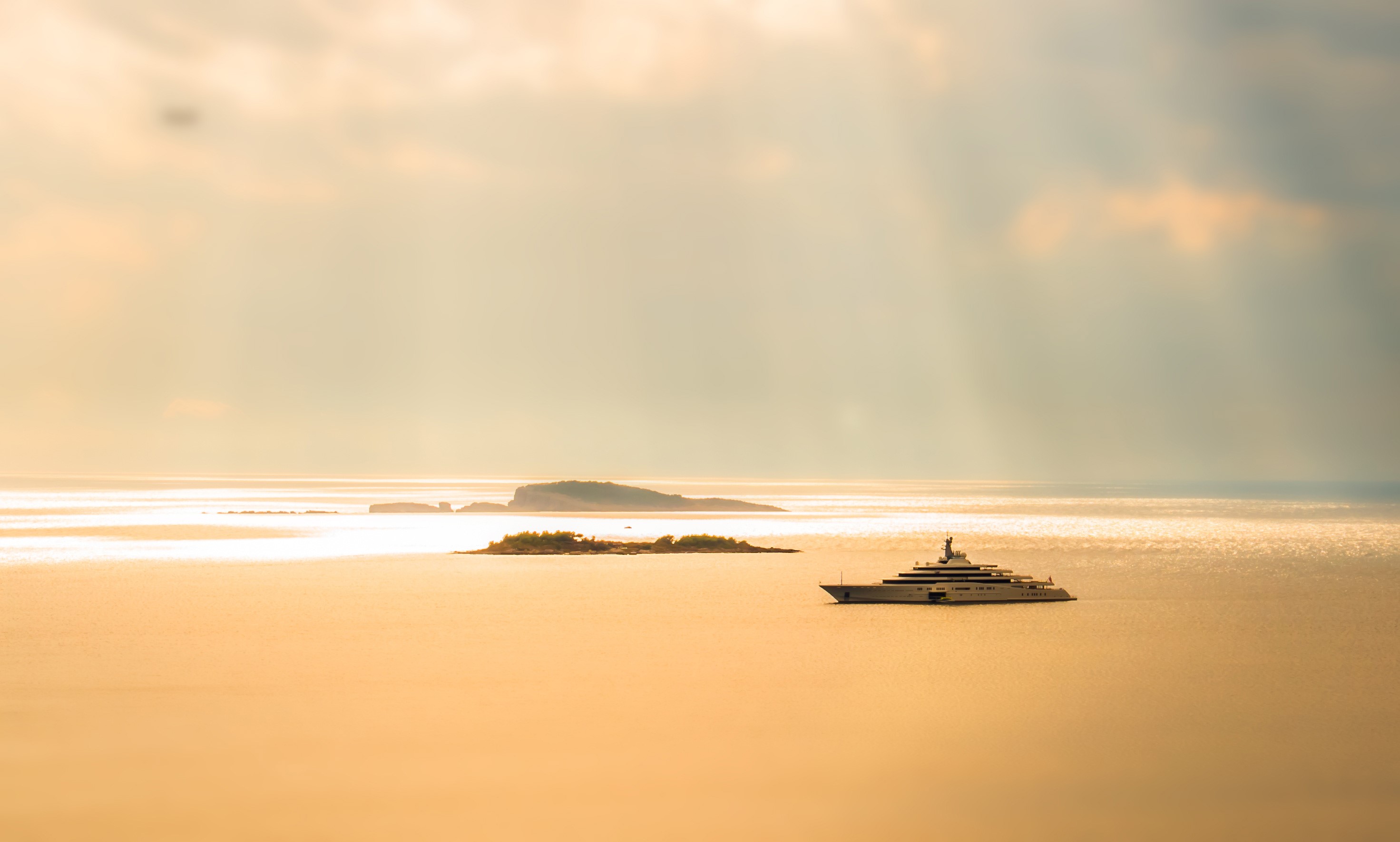 ship, white, sunset, travel, dusk, island, hd, ocean, outdoors, water, HD Wallpaper