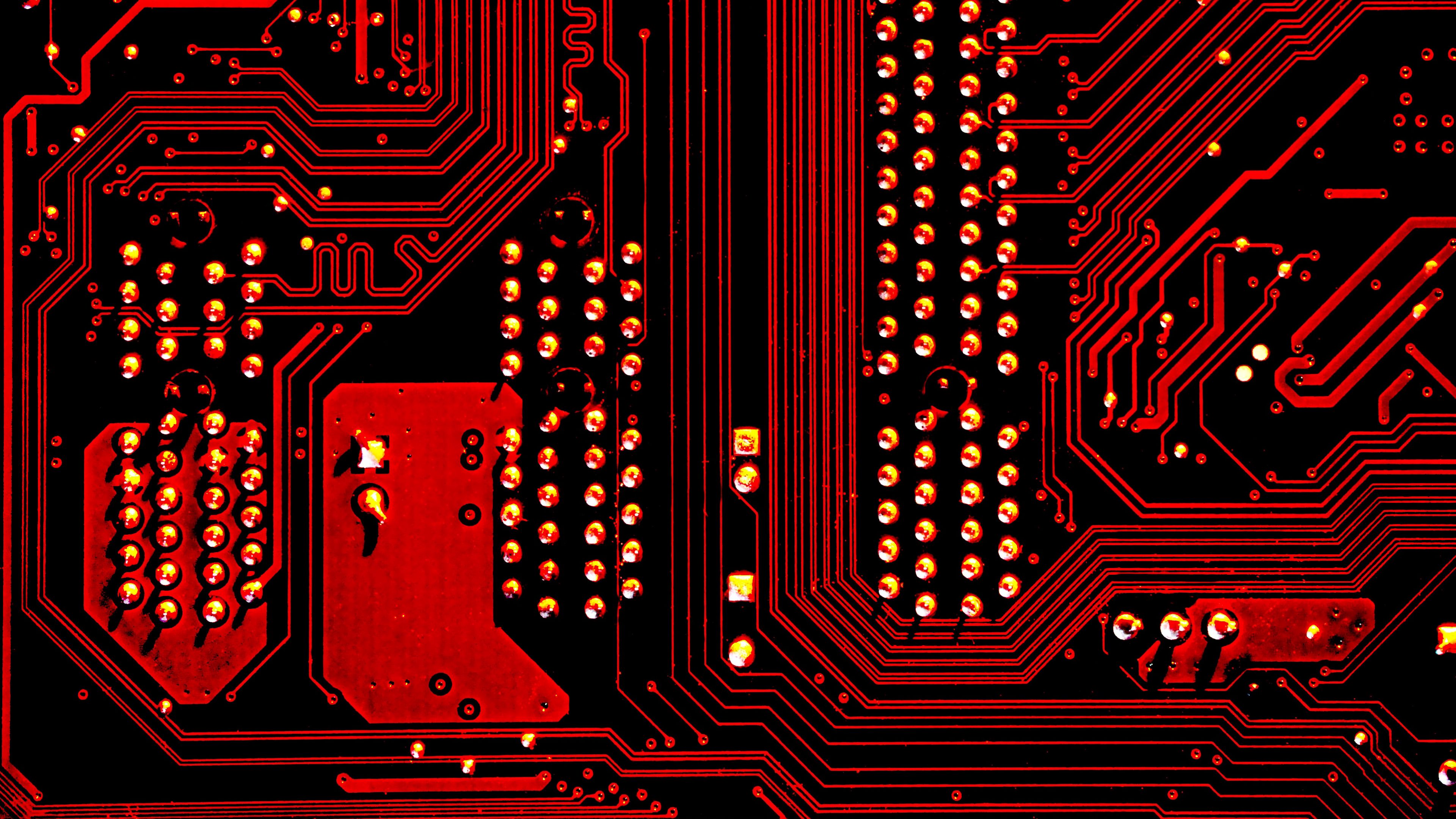 circuit, lines, points, electronics, red, 4k, HD Wallpaper