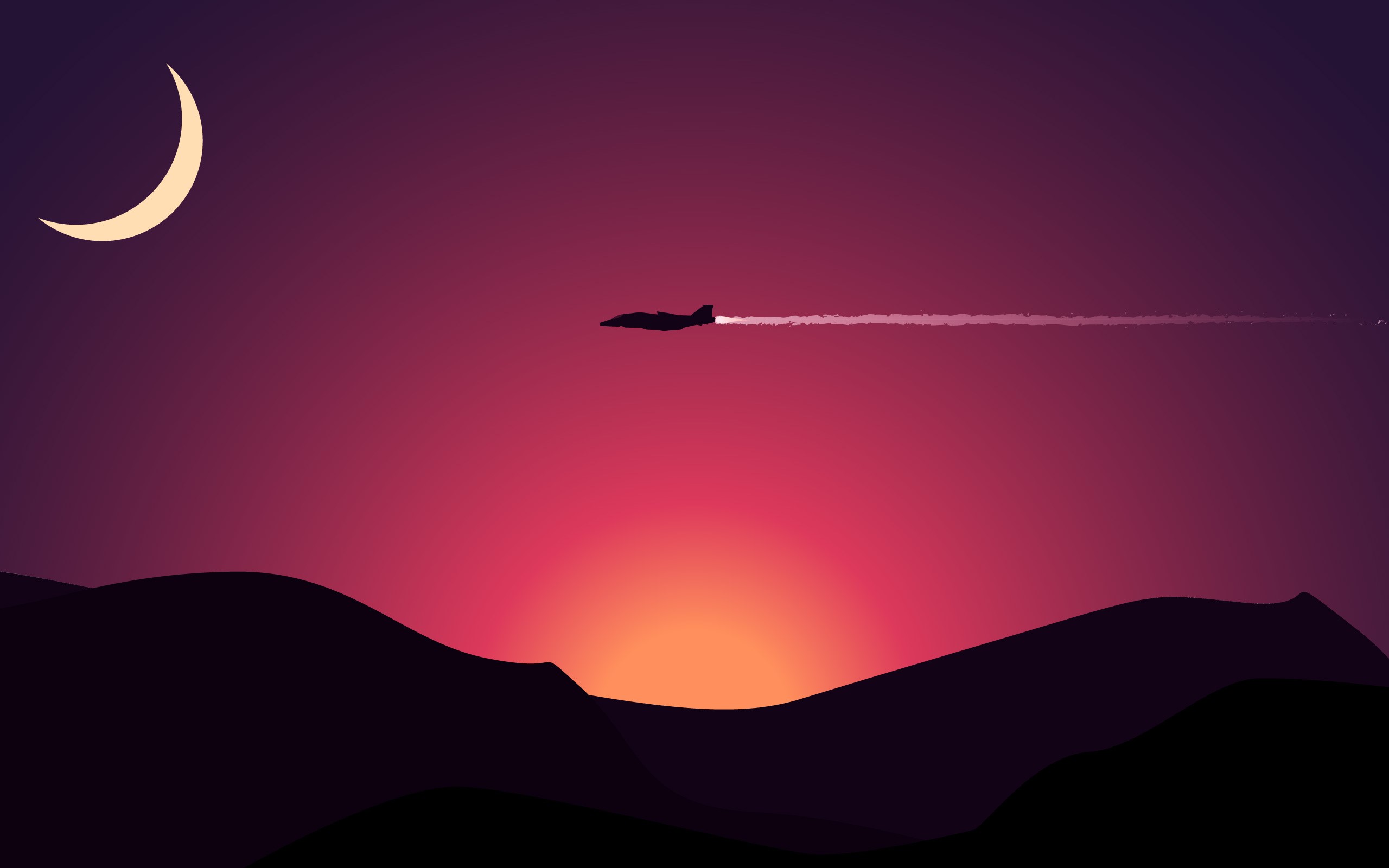 aircraft, hd, moon, mountains, sunset, HD Wallpaper