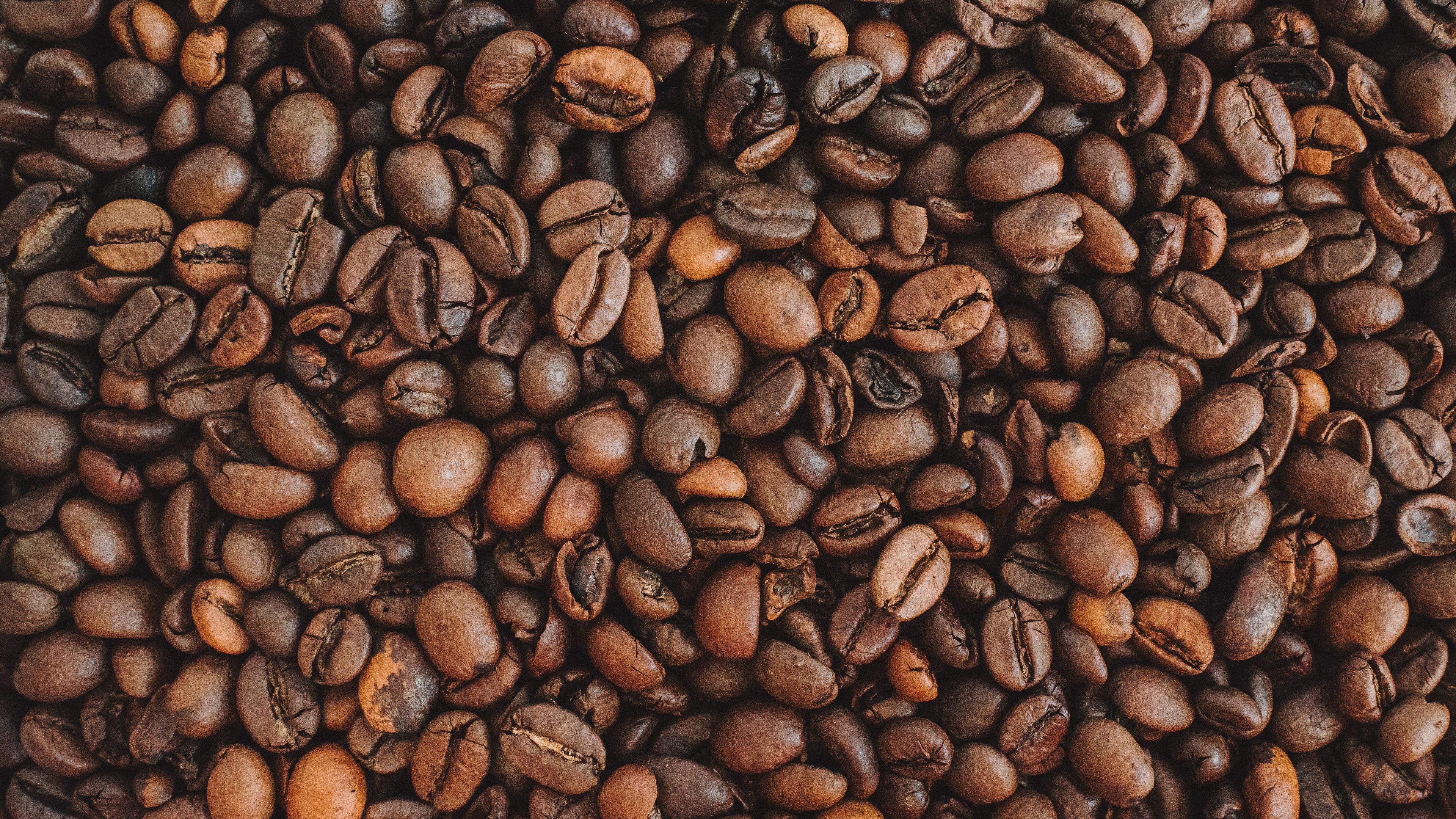 coffee, grains, brown, macro, 4k, HD Wallpaper